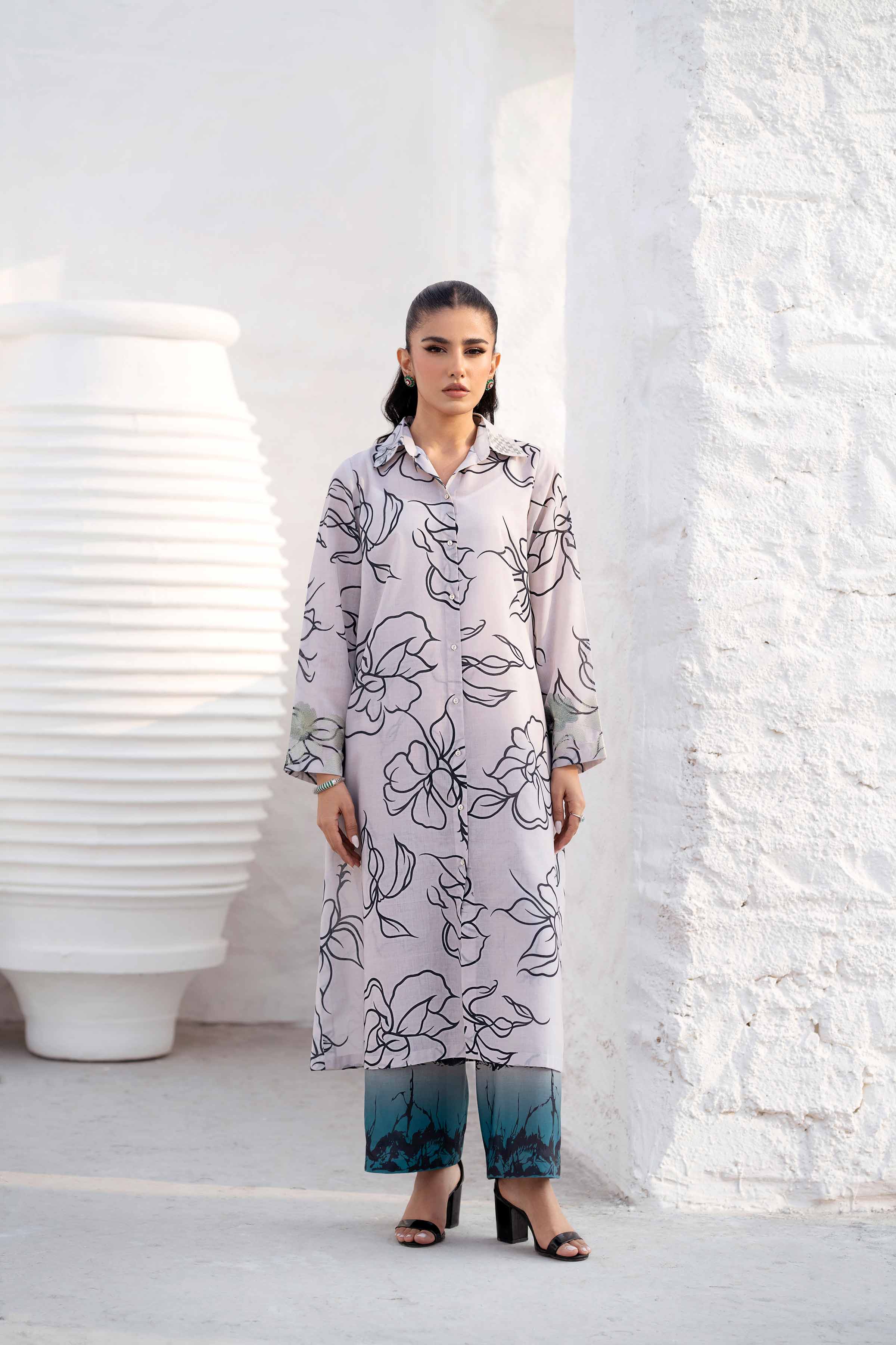 2 Piece - Printed Embroidered Suit - KPS25-08 - Image 4