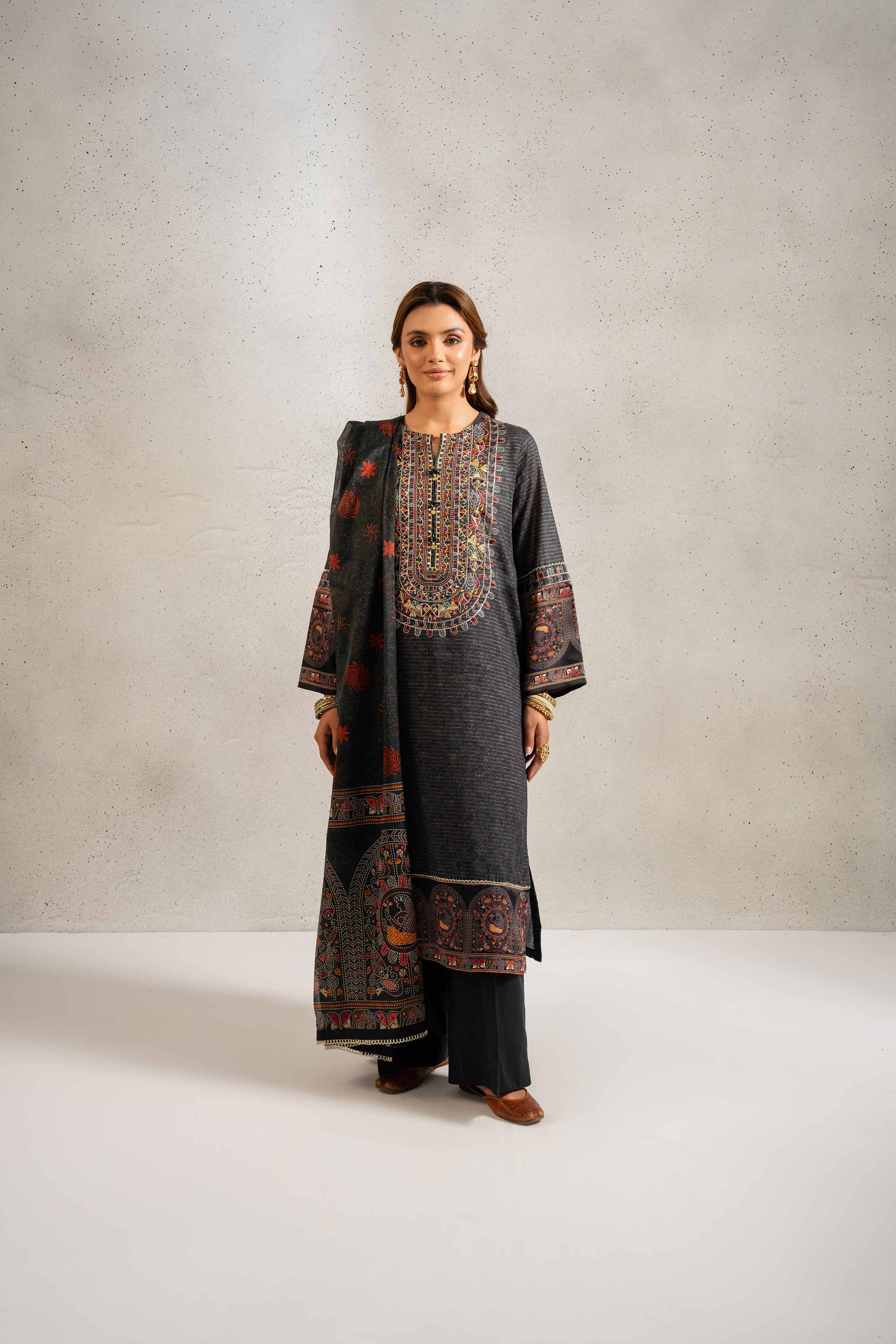 3 Piece - Printed Embroidered Suit - PE25-129 - Image 4