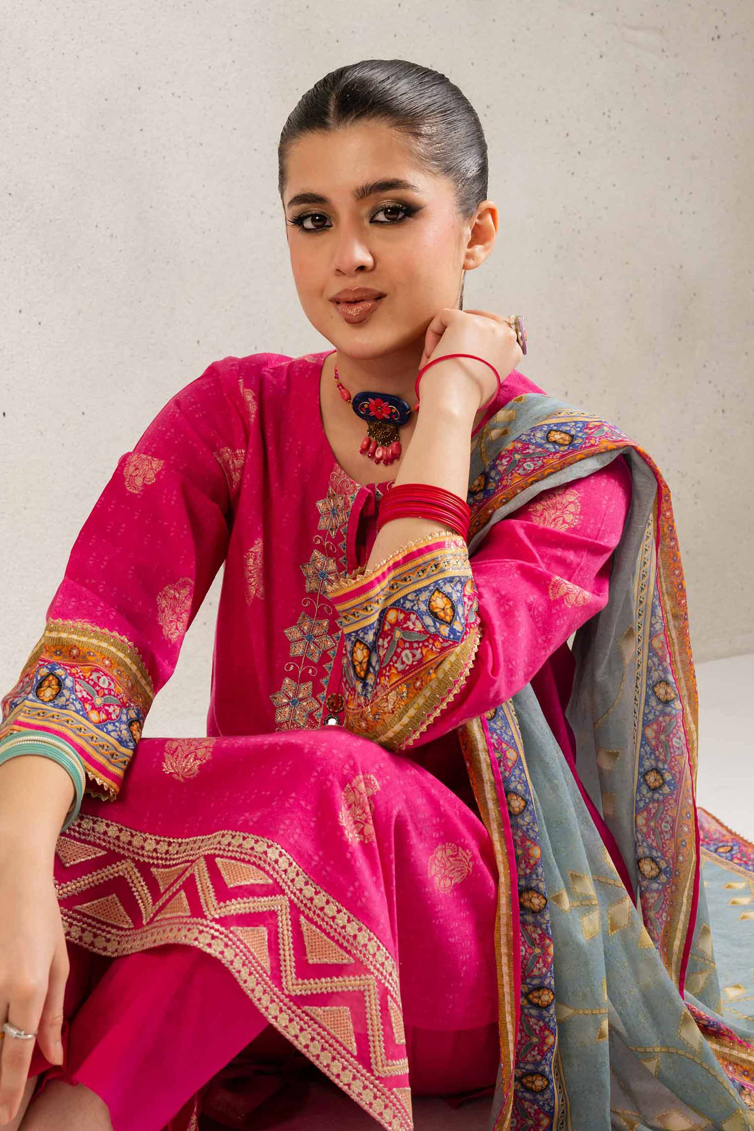 3 Piece - Printed Embroidered Suit - PE25-131 - Image 2