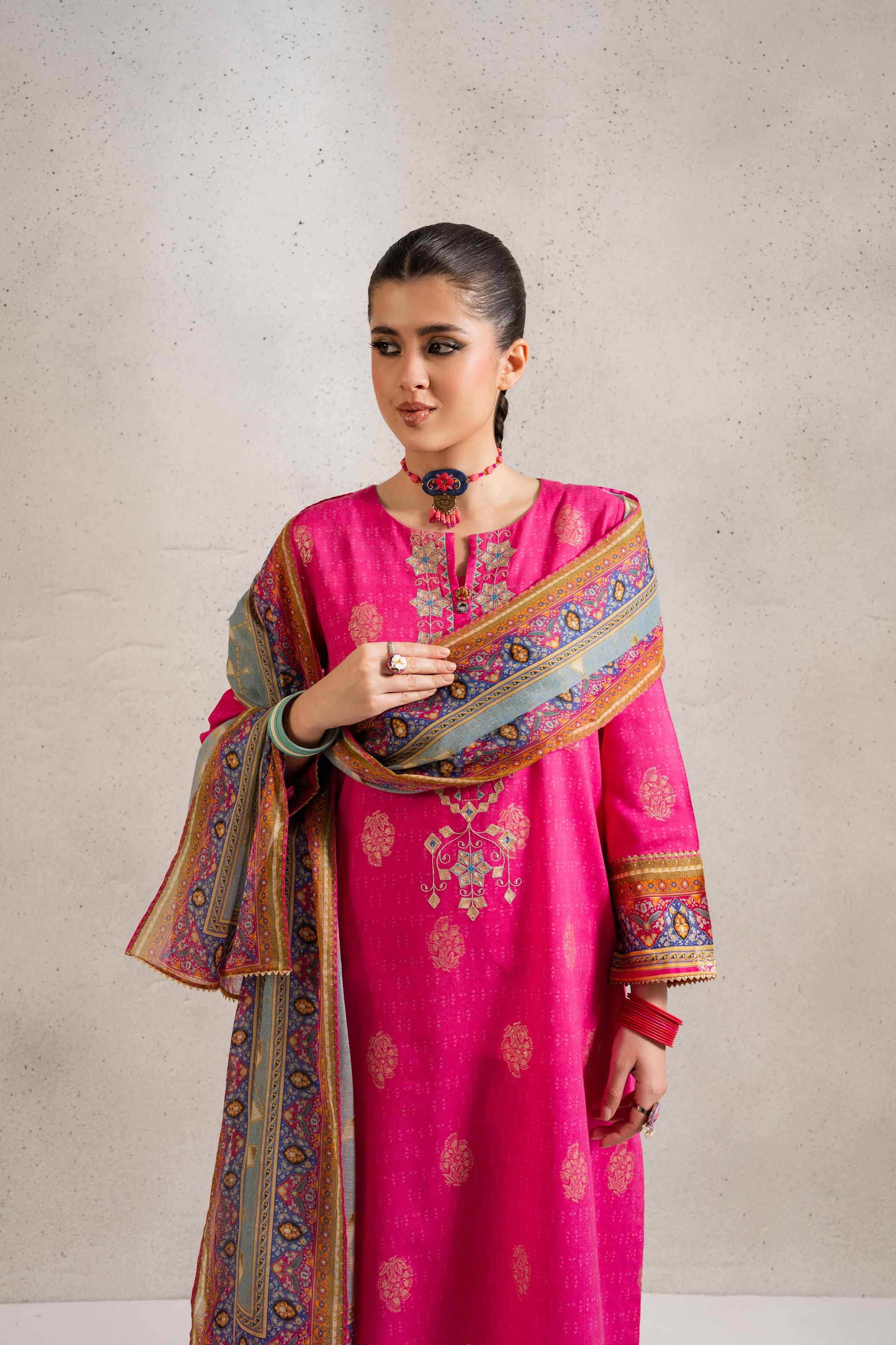 3 Piece - Printed Embroidered Suit - PE25-131 - Image 4
