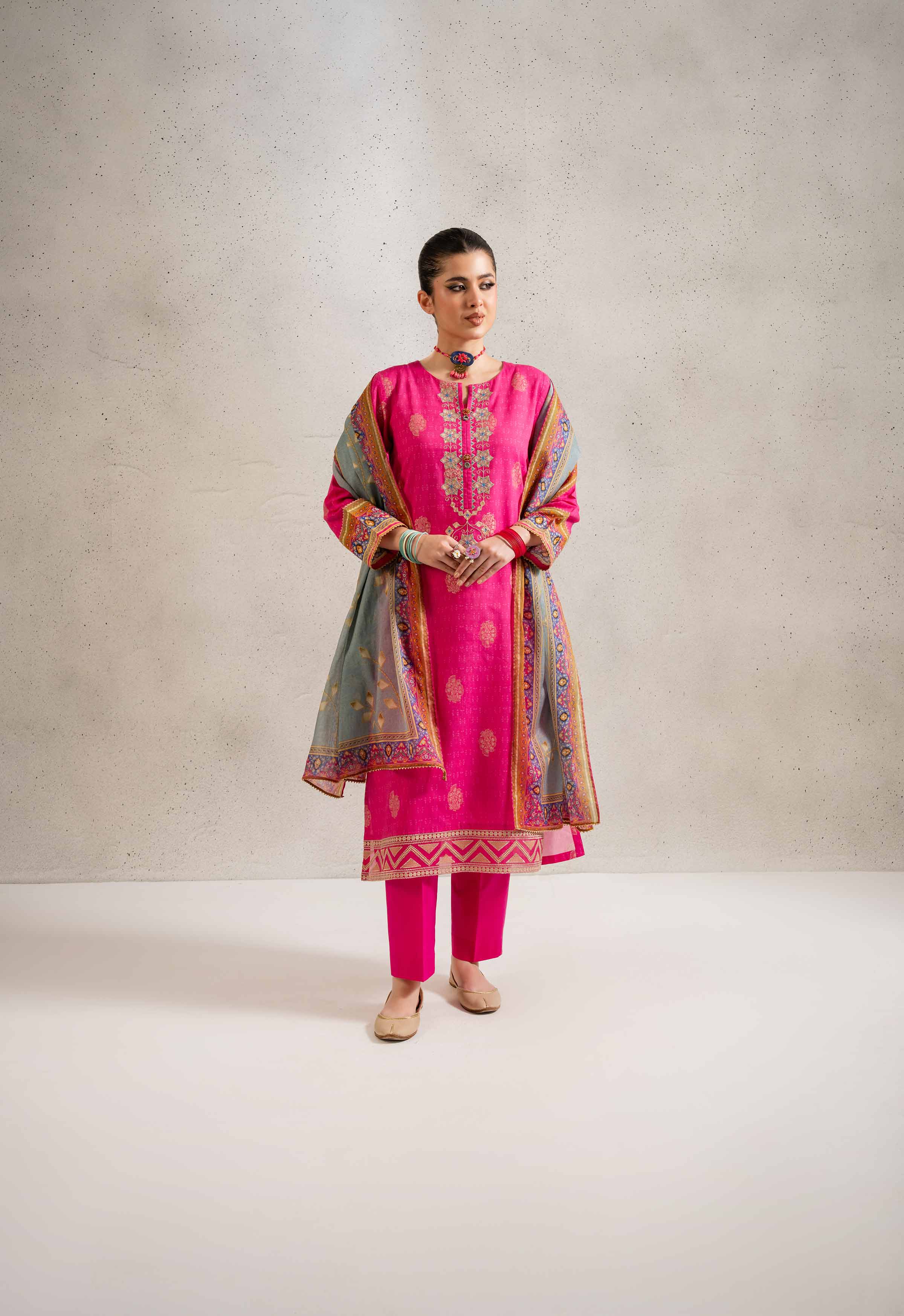 3 Piece - Printed Embroidered Suit - PE25-131 - Image 5