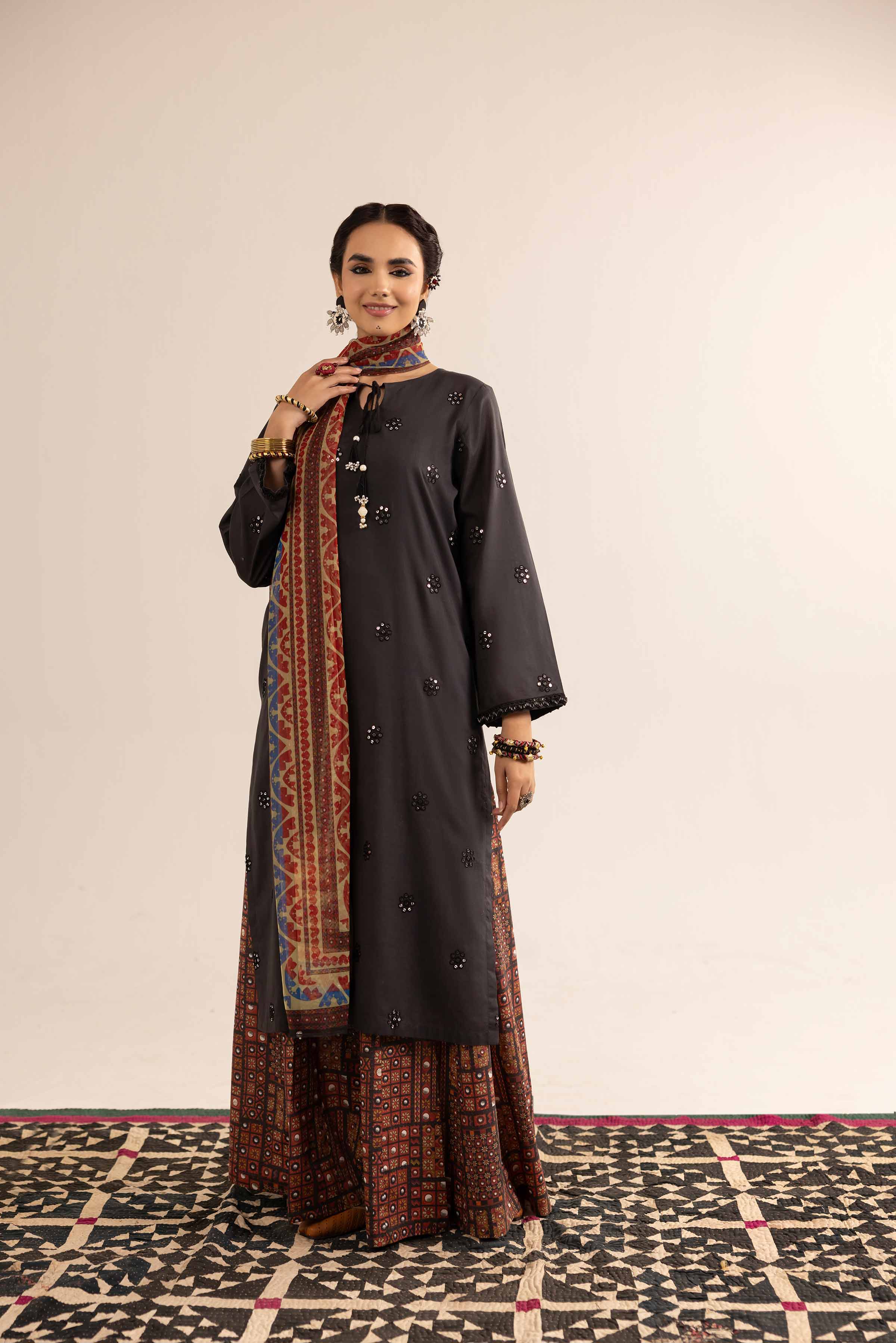 3 Piece - Printed Embroidered Suit - PE25-159 - Image 4