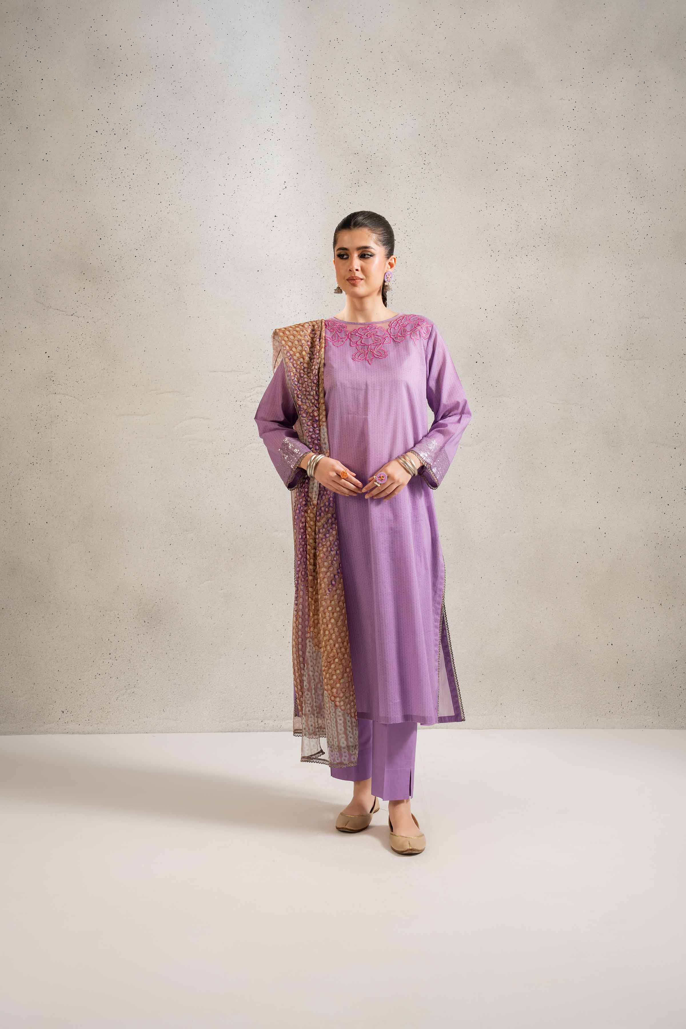 3 Piece - Printed Embroidered Suit - PE25-173 - Image 4