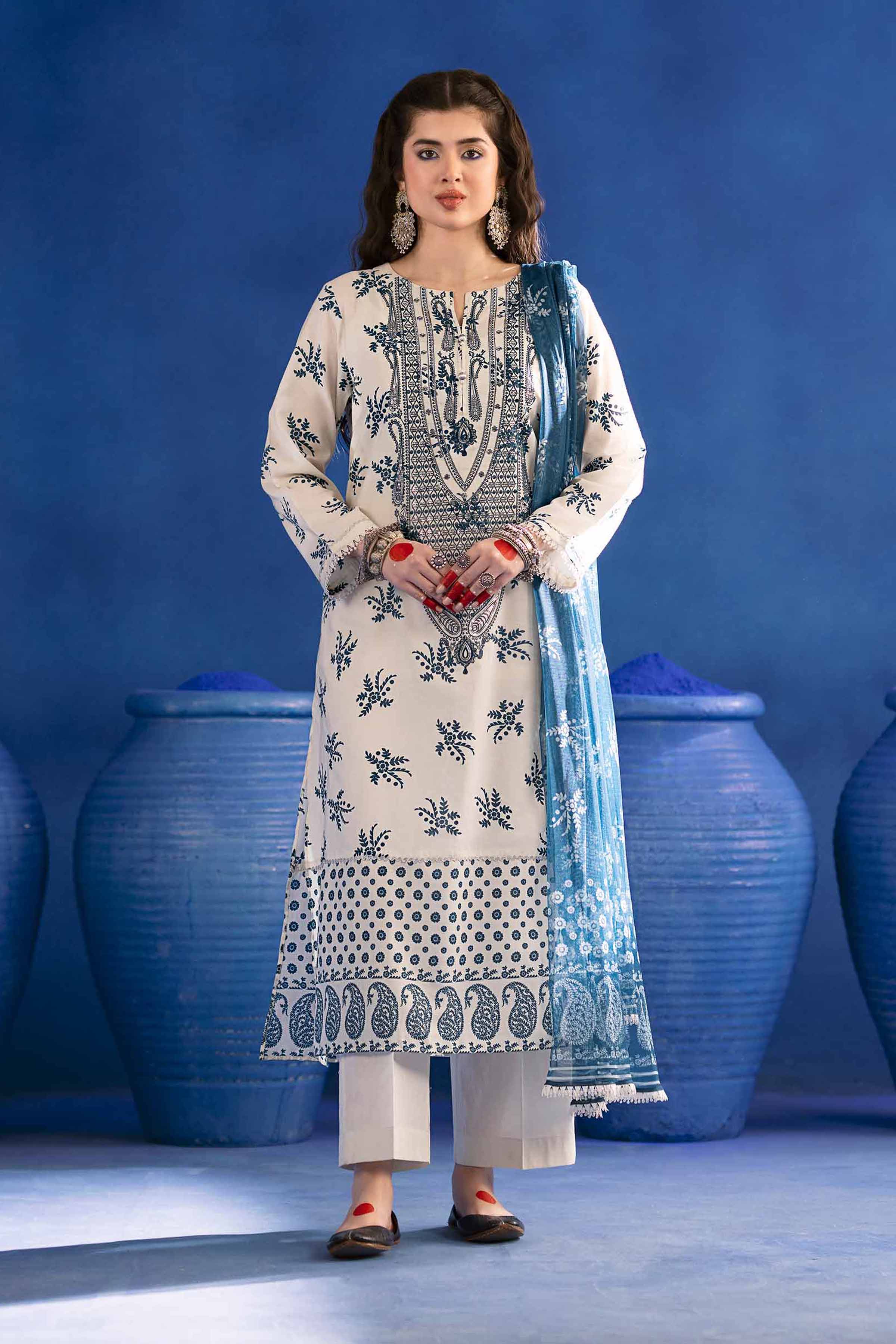 3 Piece - Printed Embroidered Suit - PE25-180 - Image 2