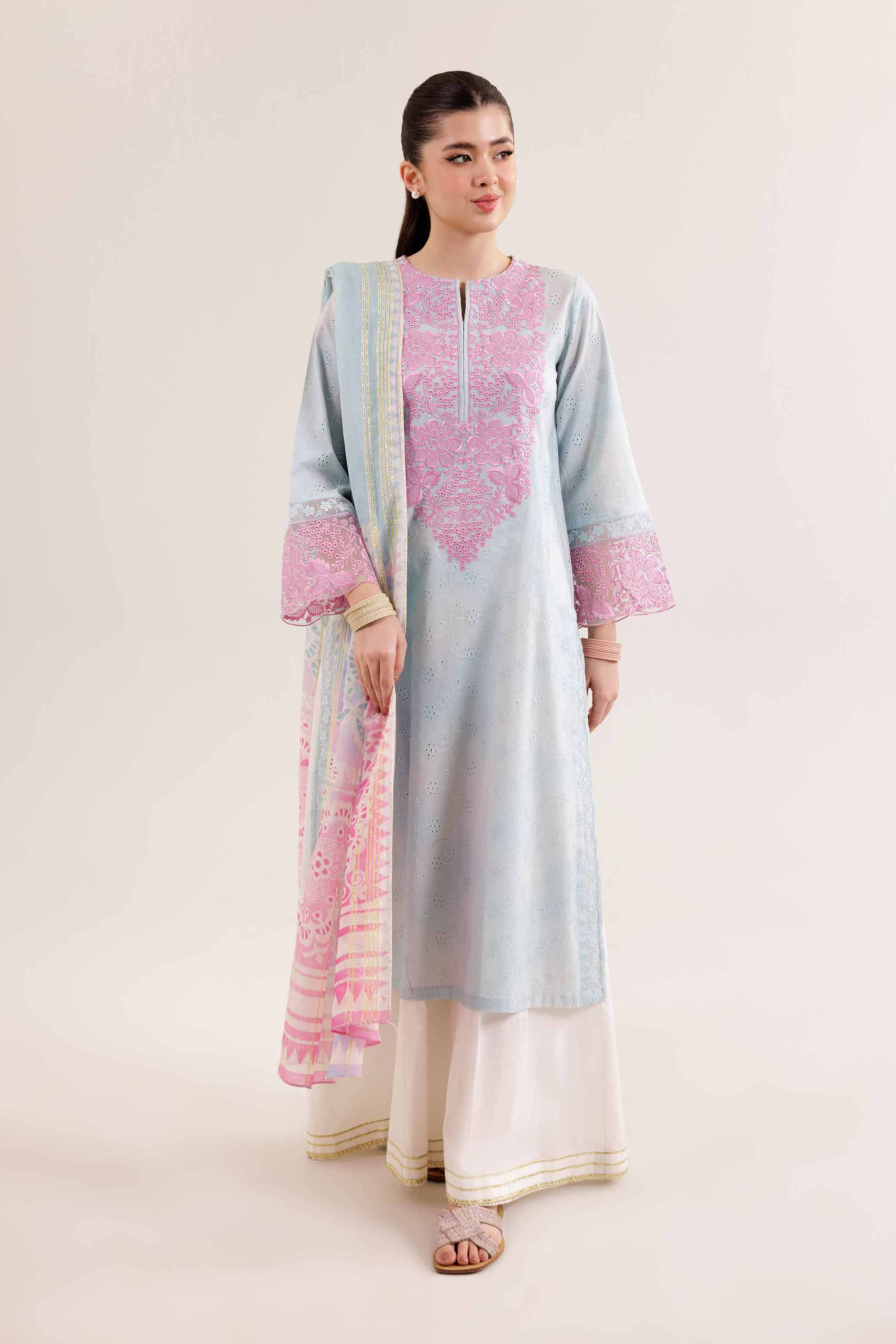 2 Piece - Printed Embroidered Suit - PE25-188