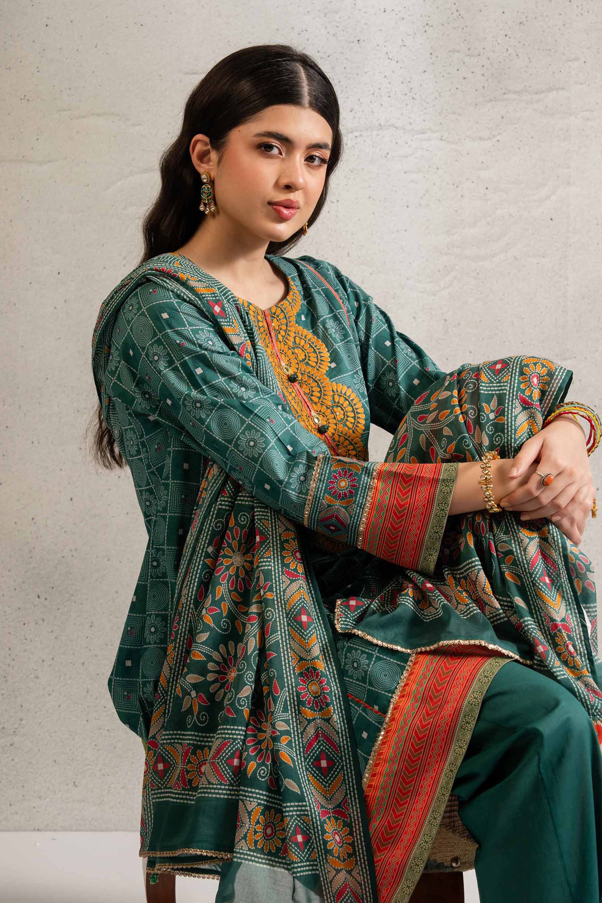 3 Piece - Printed Embroidered Suit - PE25-190 - Image 2