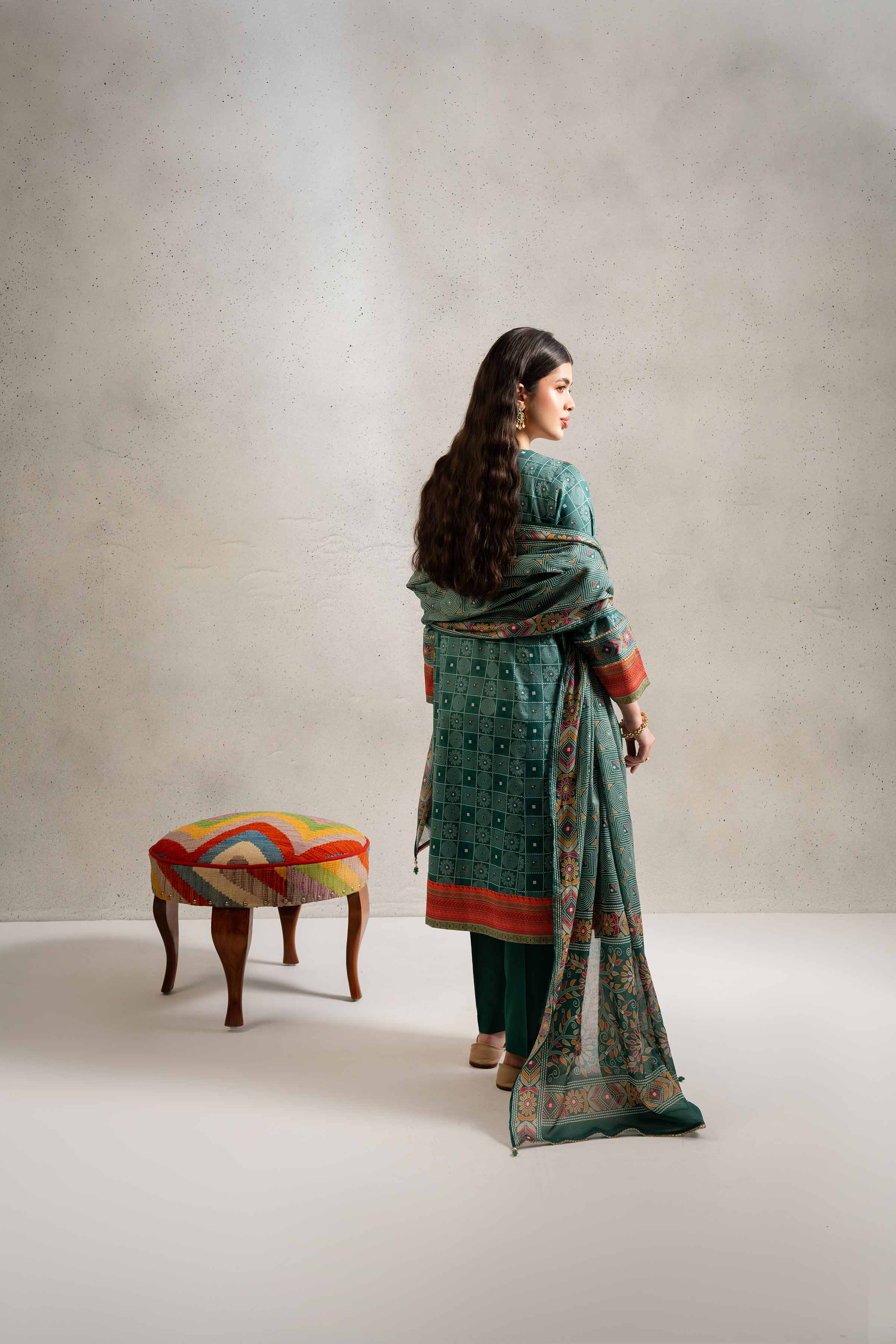 3 Piece - Printed Embroidered Suit - PE25-190 - Image 3