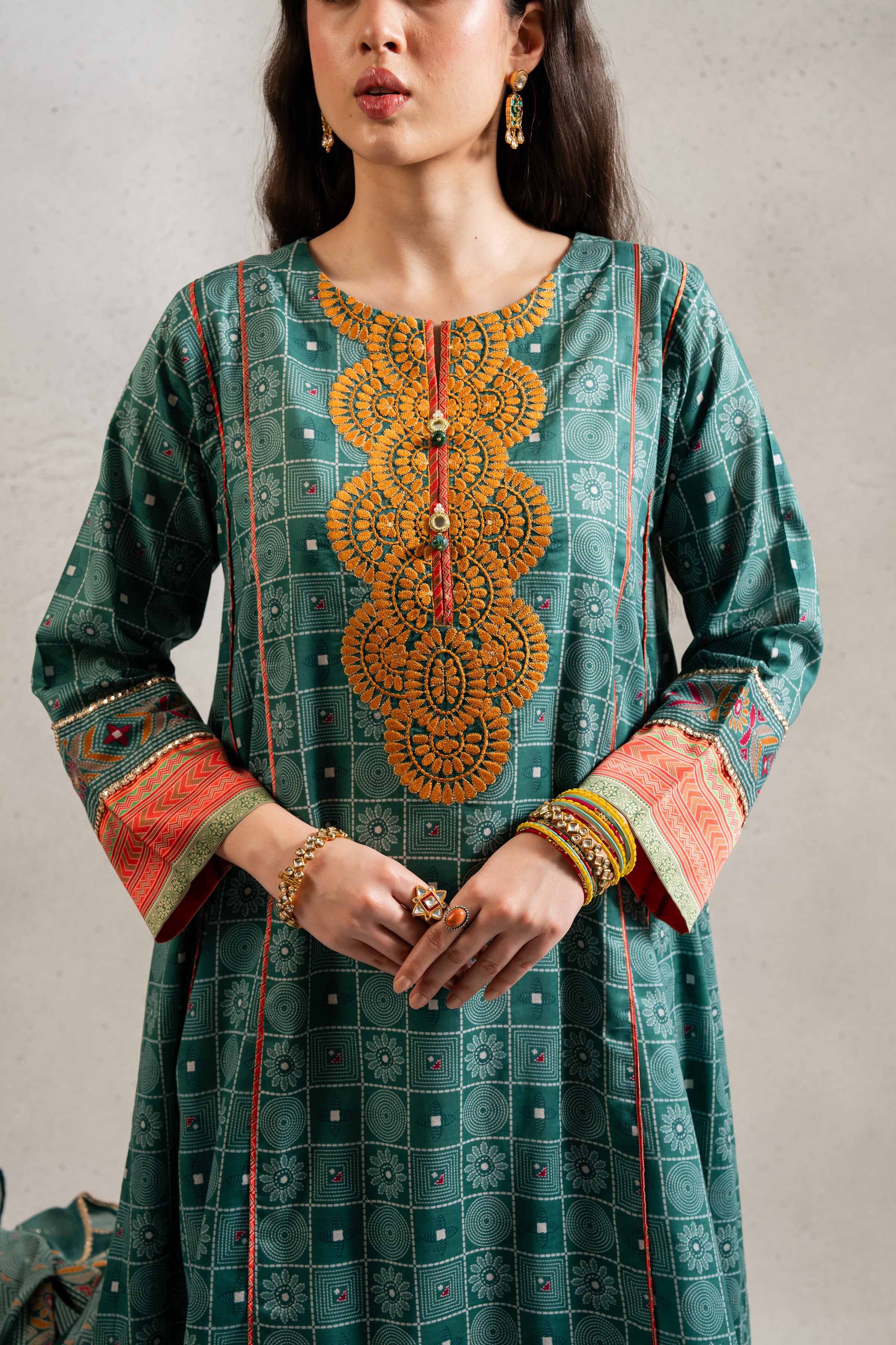 3 Piece - Printed Embroidered Suit - PE25-190 - Image 4