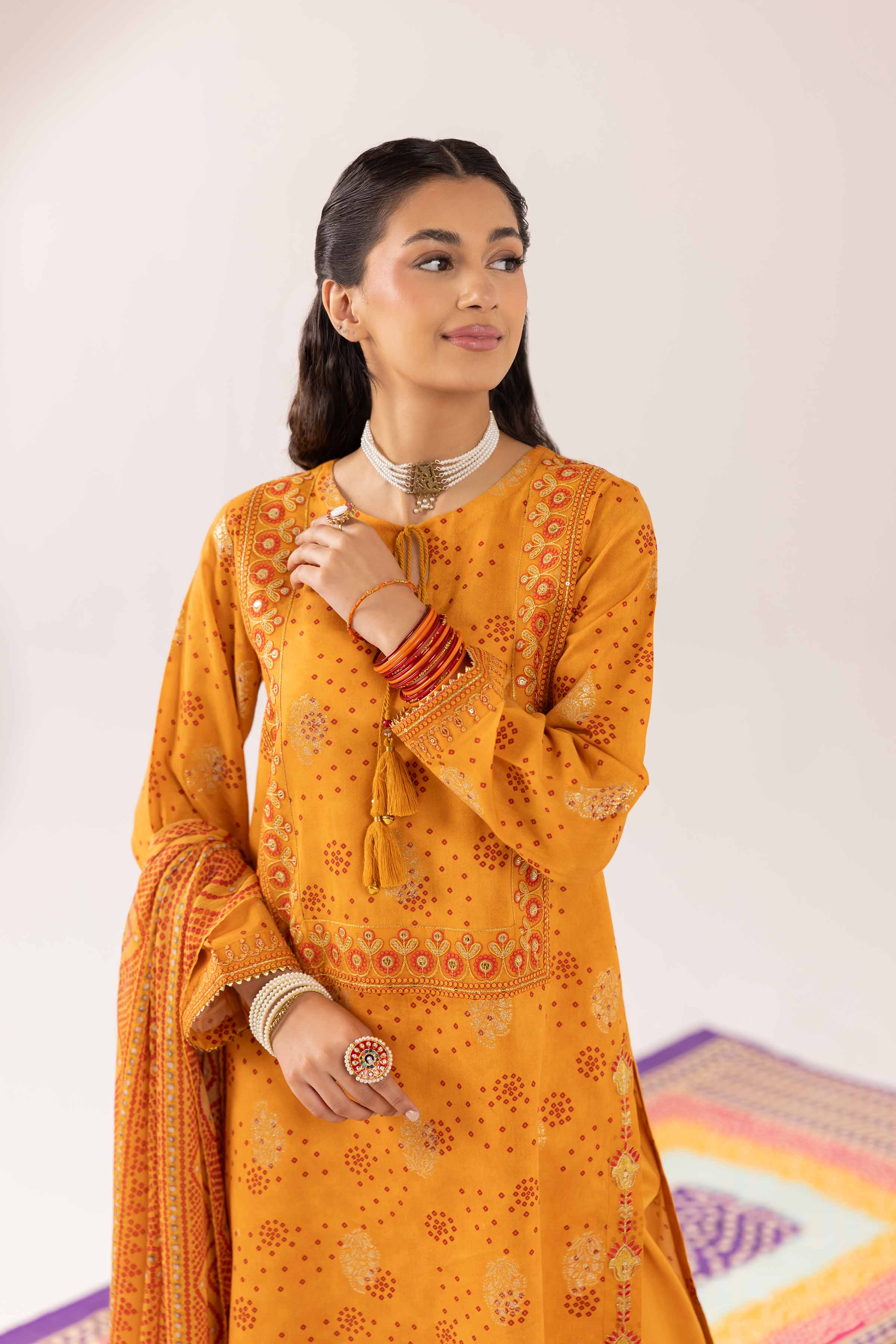 3 Piece - Printed Embroidered Suit - PE25-201 - Image 4
