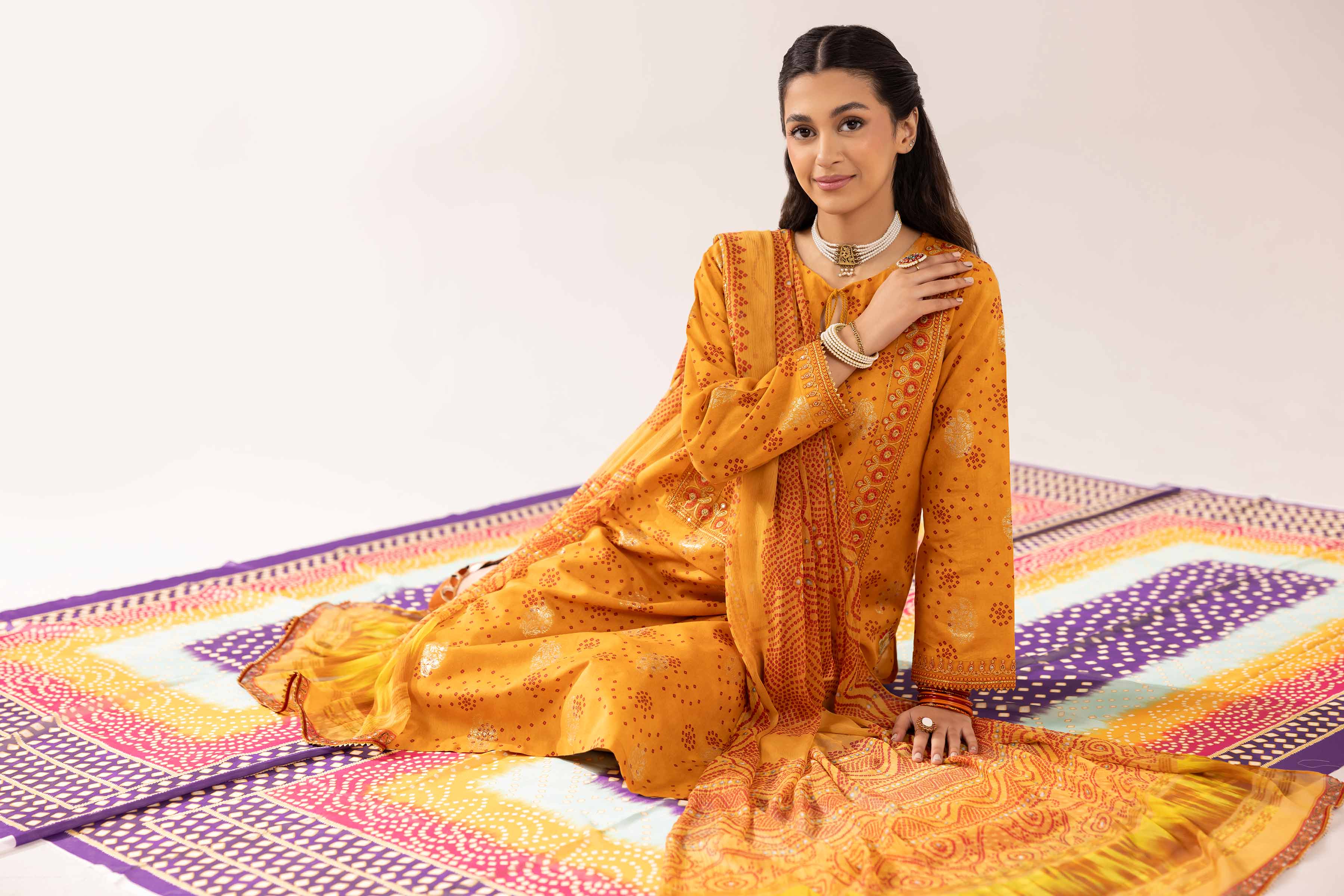 3 Piece - Printed Embroidered Suit - PE25-201 - Image 5