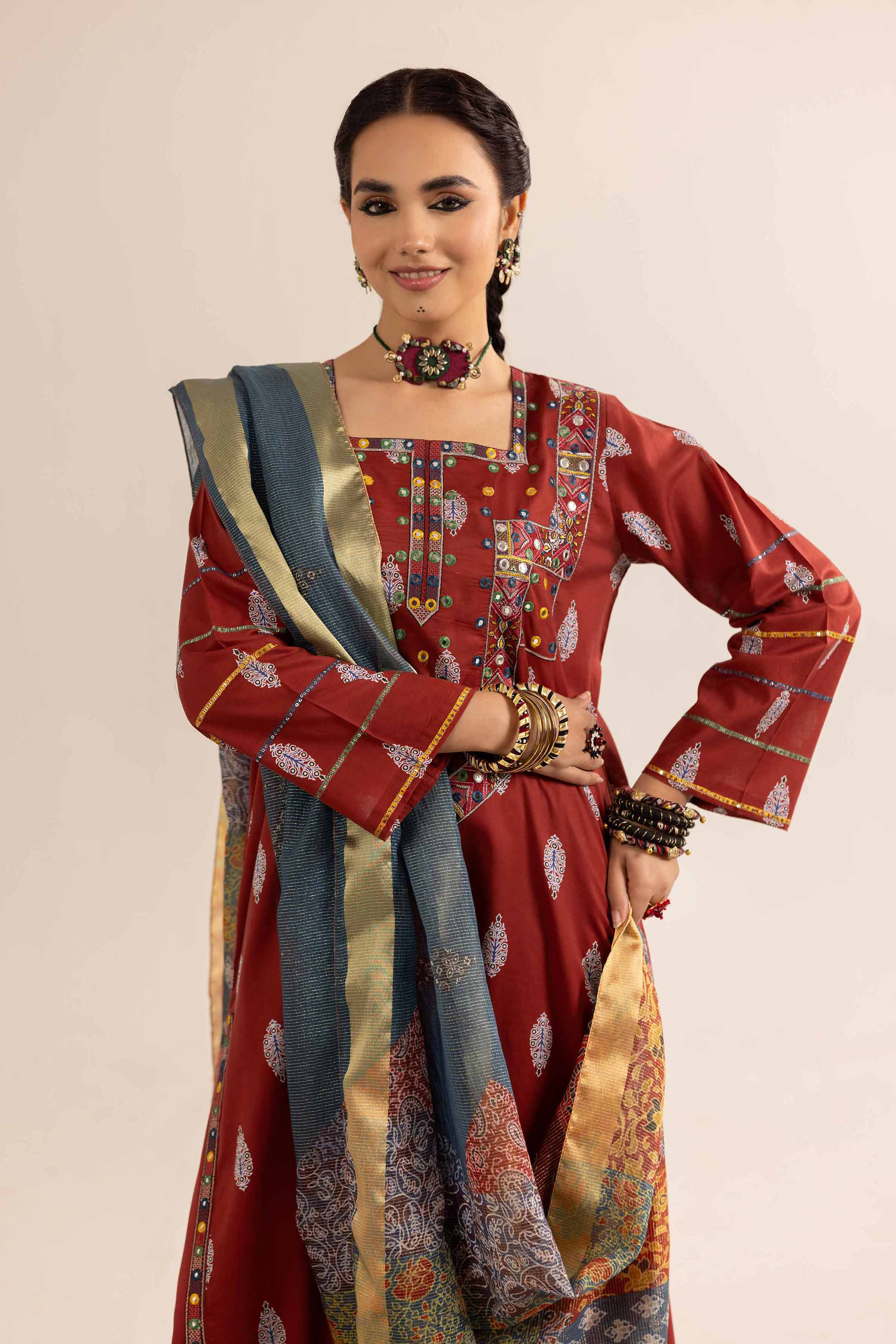 3 Piece - Printed Embroidered Suit - PE25-202 - Image 2