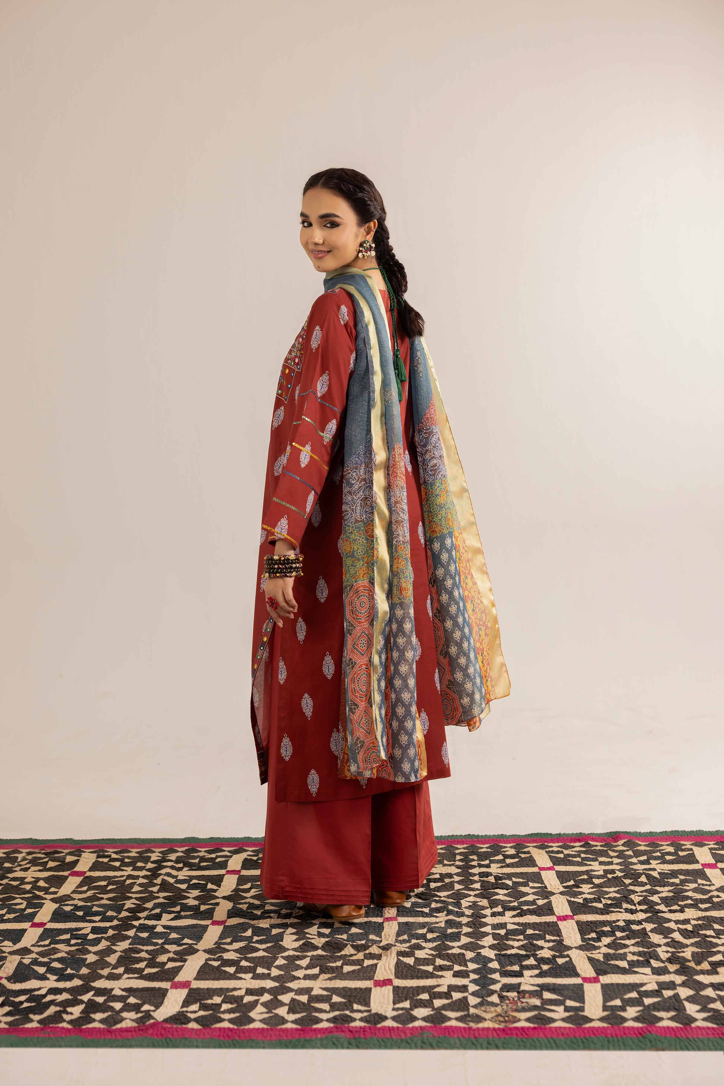 3 Piece - Printed Embroidered Suit - PE25-202 - Image 3