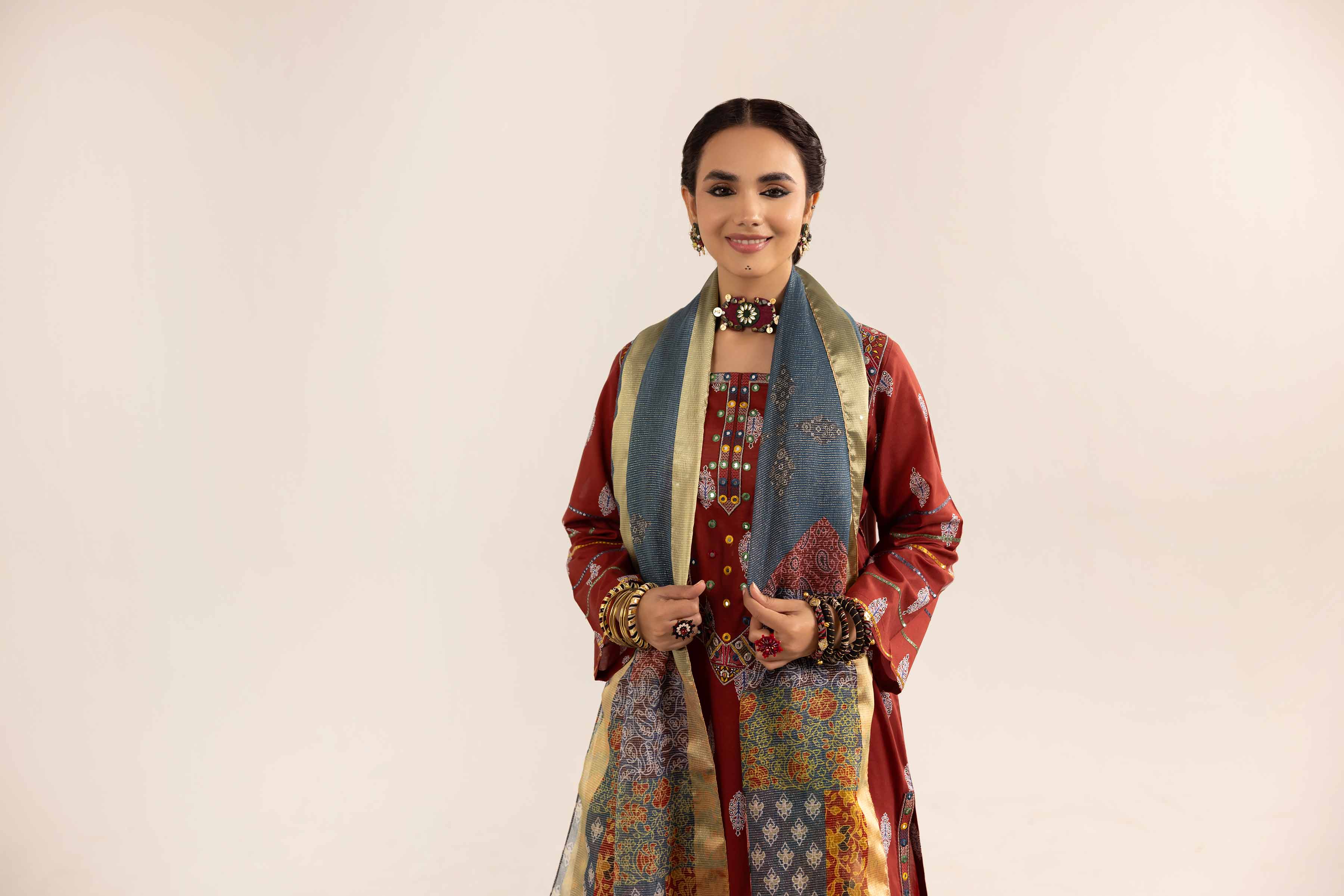 3 Piece - Printed Embroidered Suit - PE25-202 - Image 6