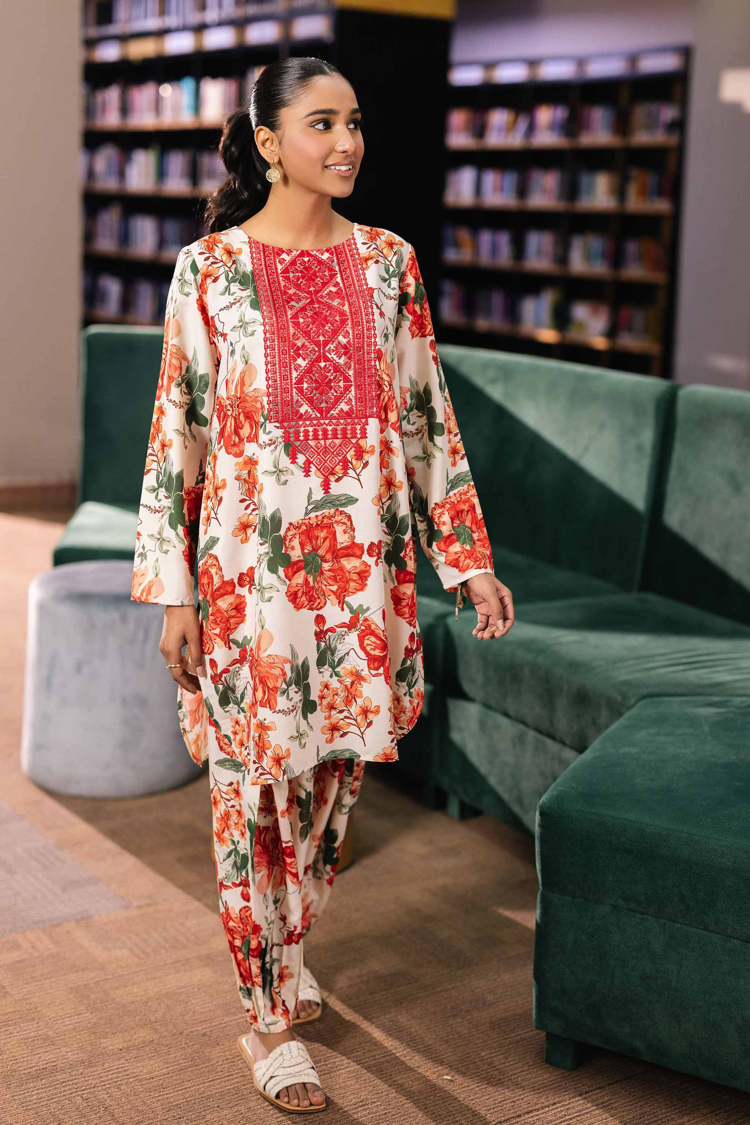2 Piece - Printed Embroidered Suit - PE25-215