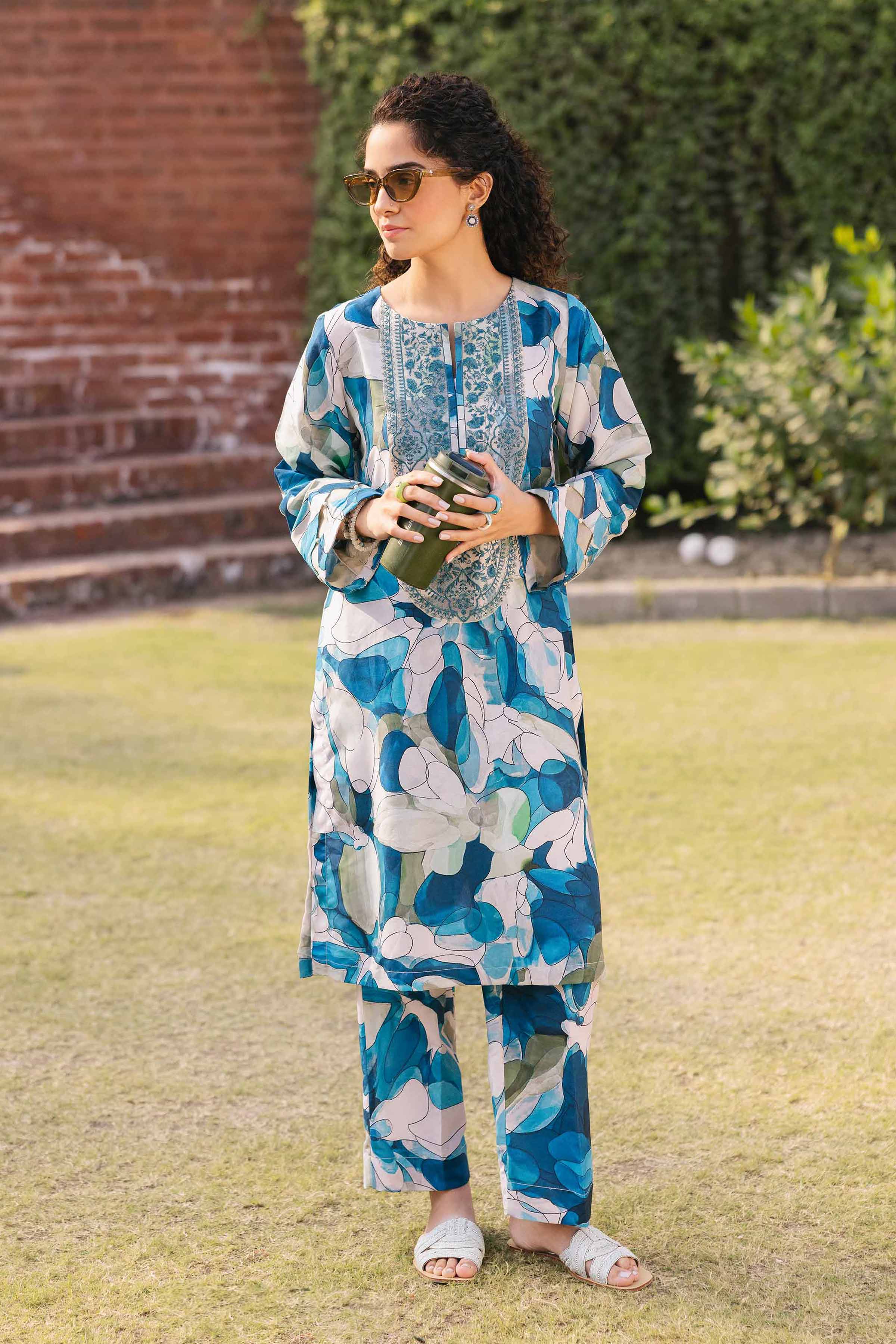 2 Piece - Printed Embroidered Suit - PE25-236