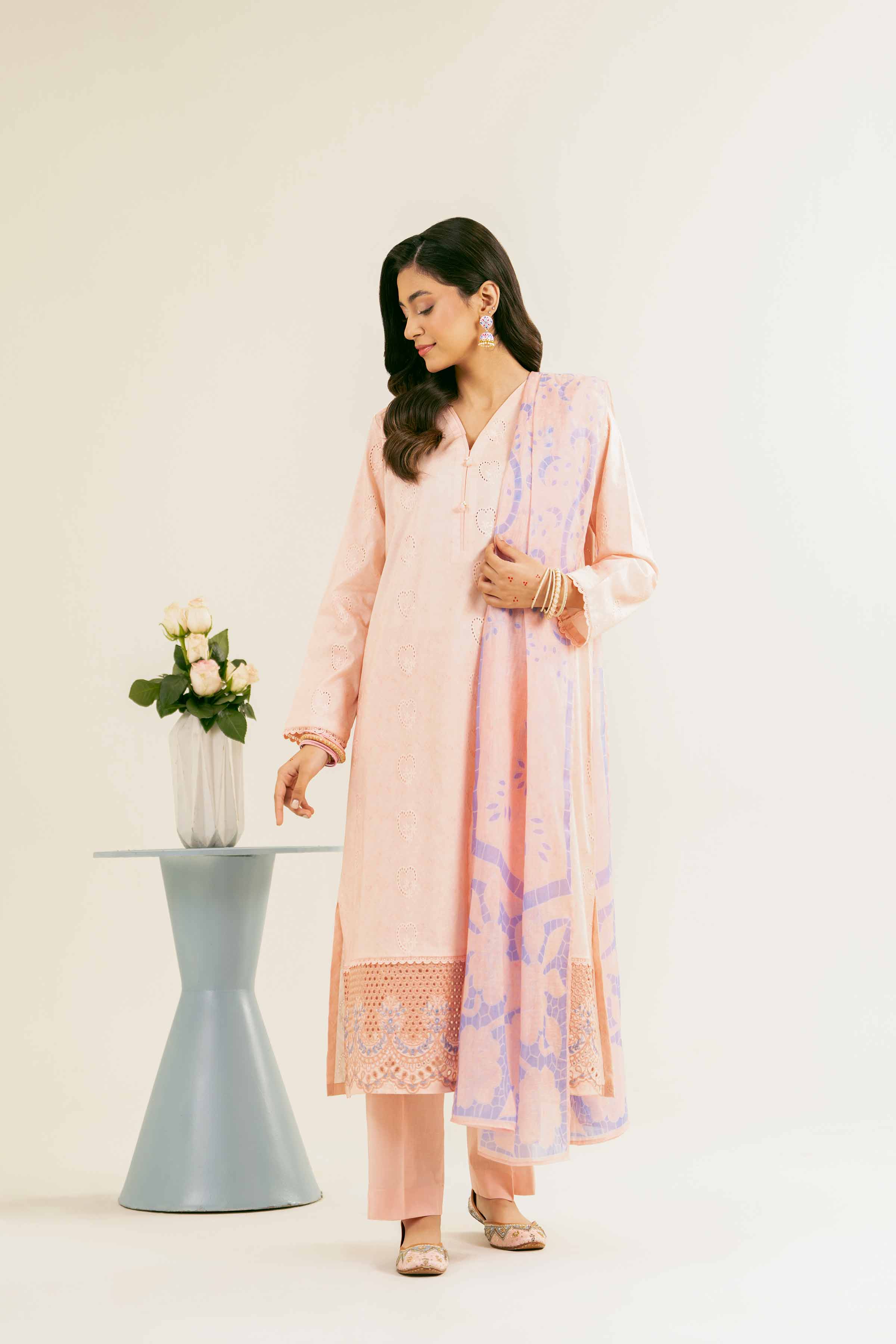 3 Piece - Printed Embroidered Suit - PE25-252 - Image 5
