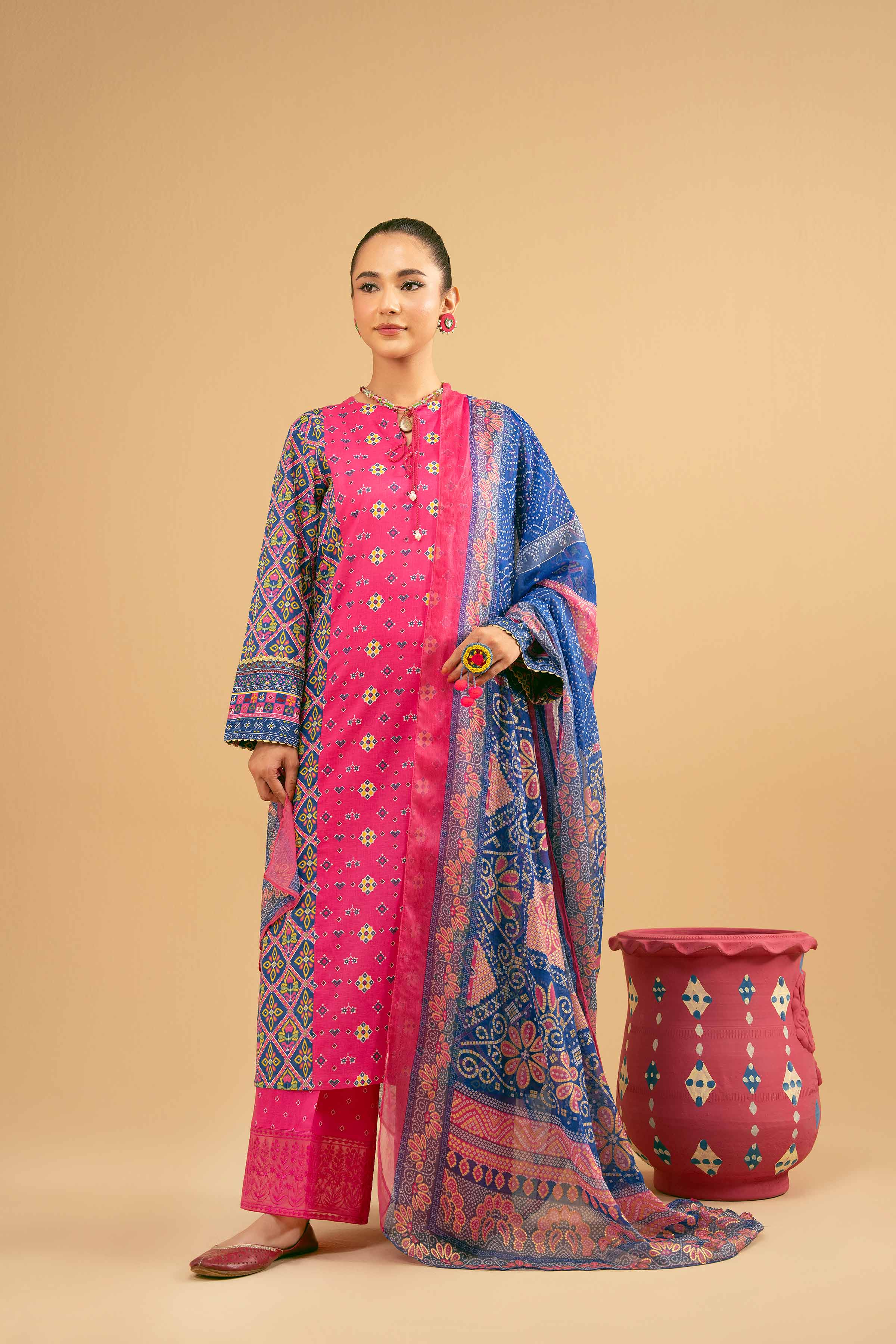 3 Piece - Printed Embroidered Suit - PE25-280 - Image 5