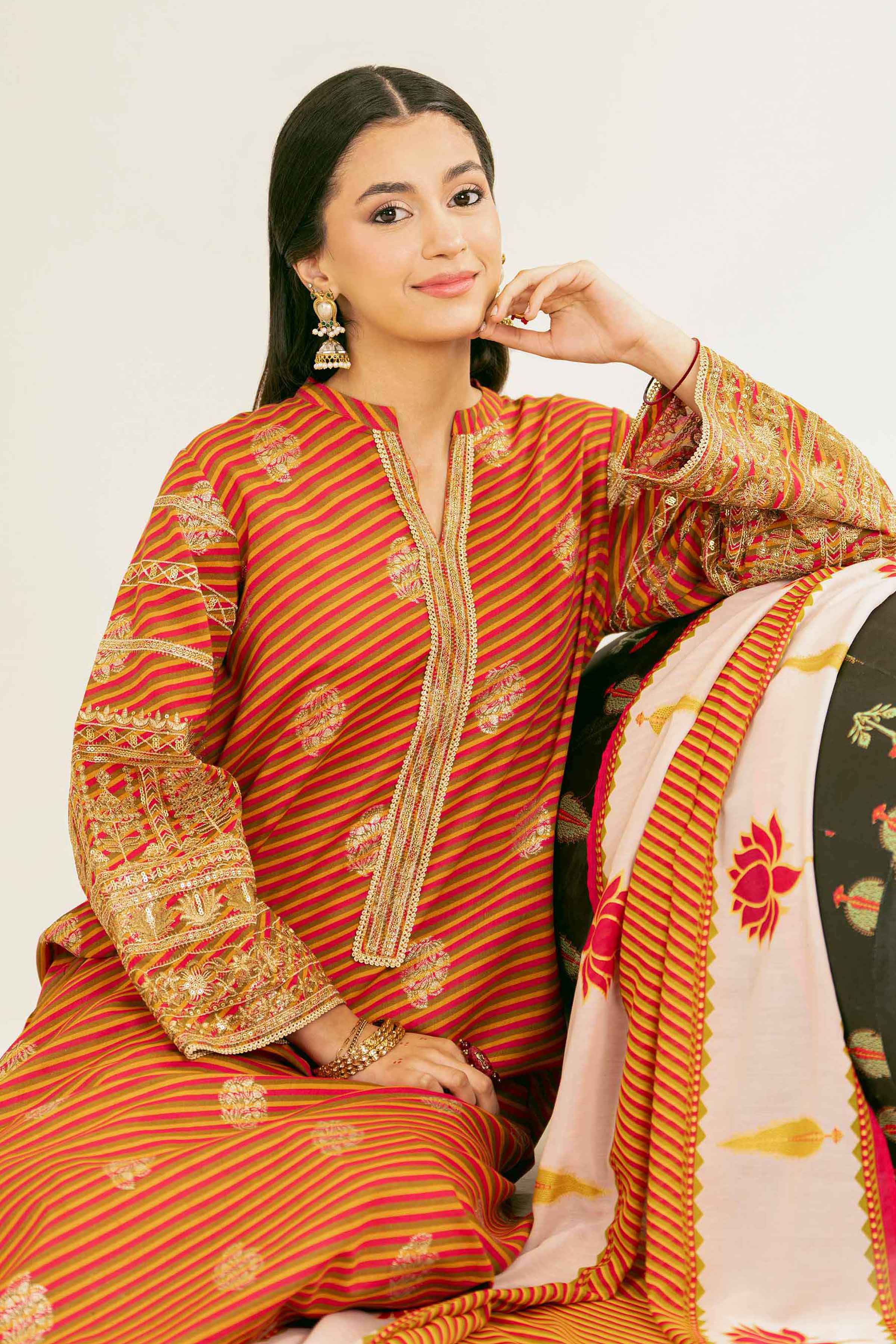 3 Piece - Printed Embroidered Suit - PE25-284 - Image 2