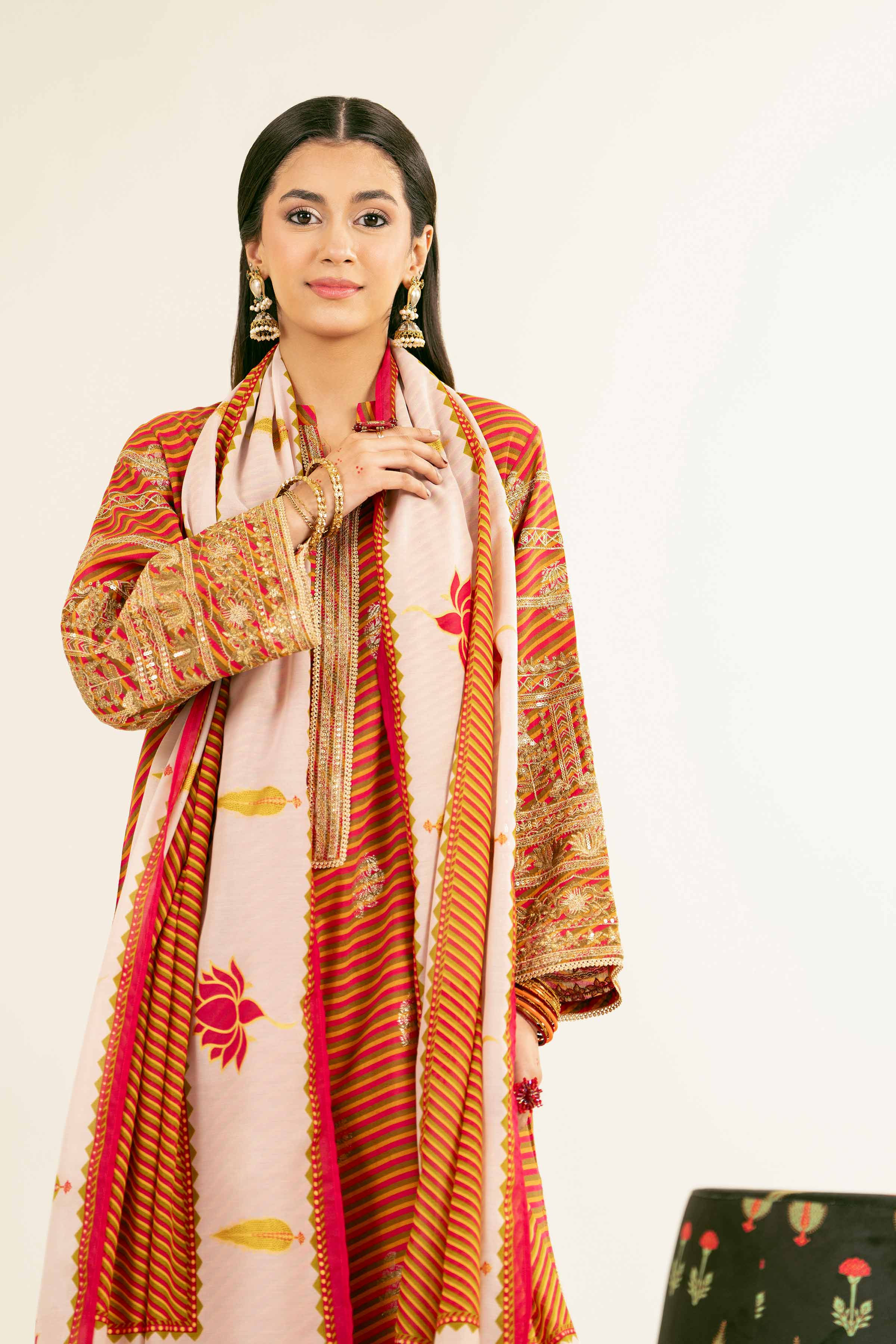 3 Piece - Printed Embroidered Suit - PE25-284 - Image 4