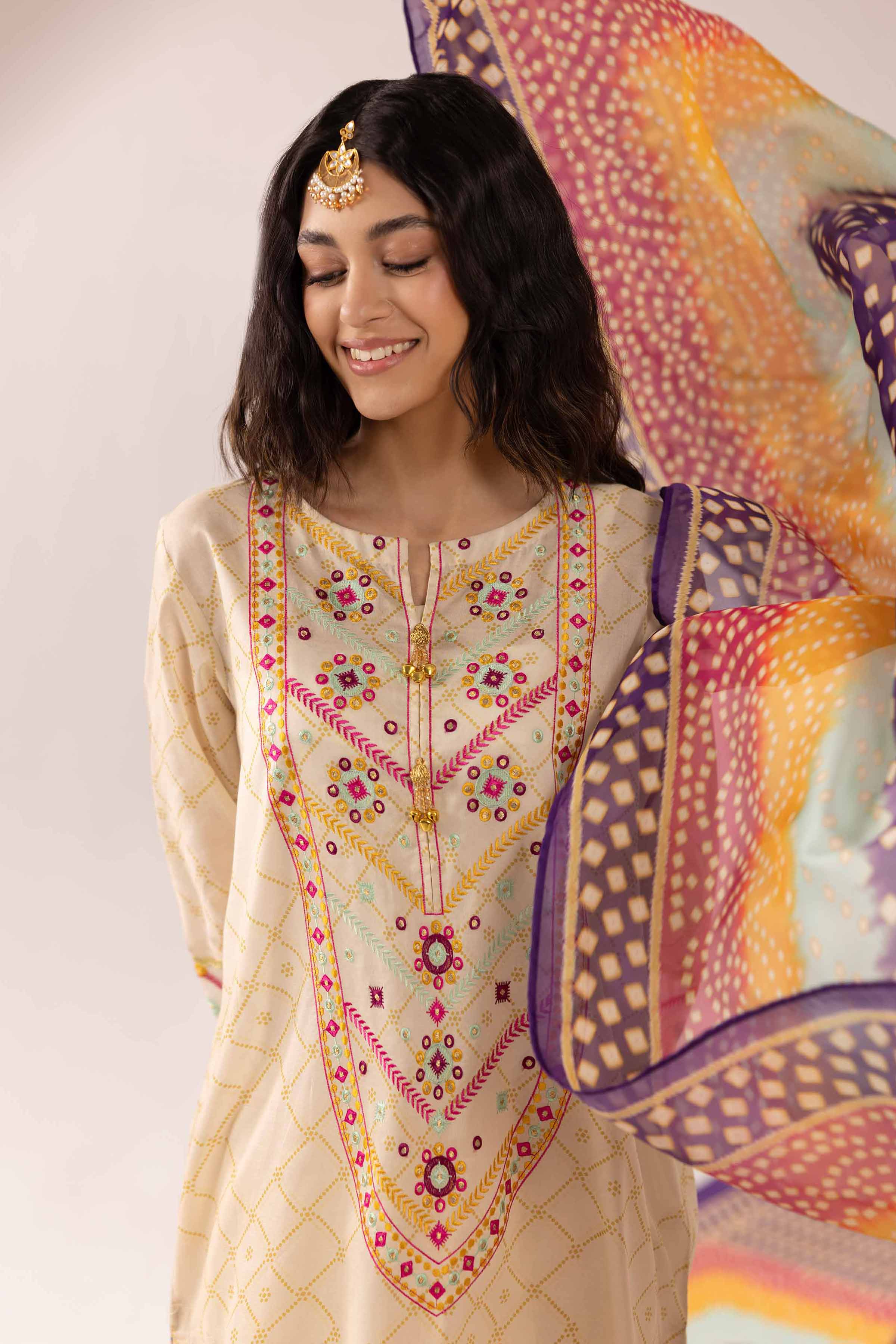3 Piece - Printed Embroidered Suit - PE25-285 - Image 2