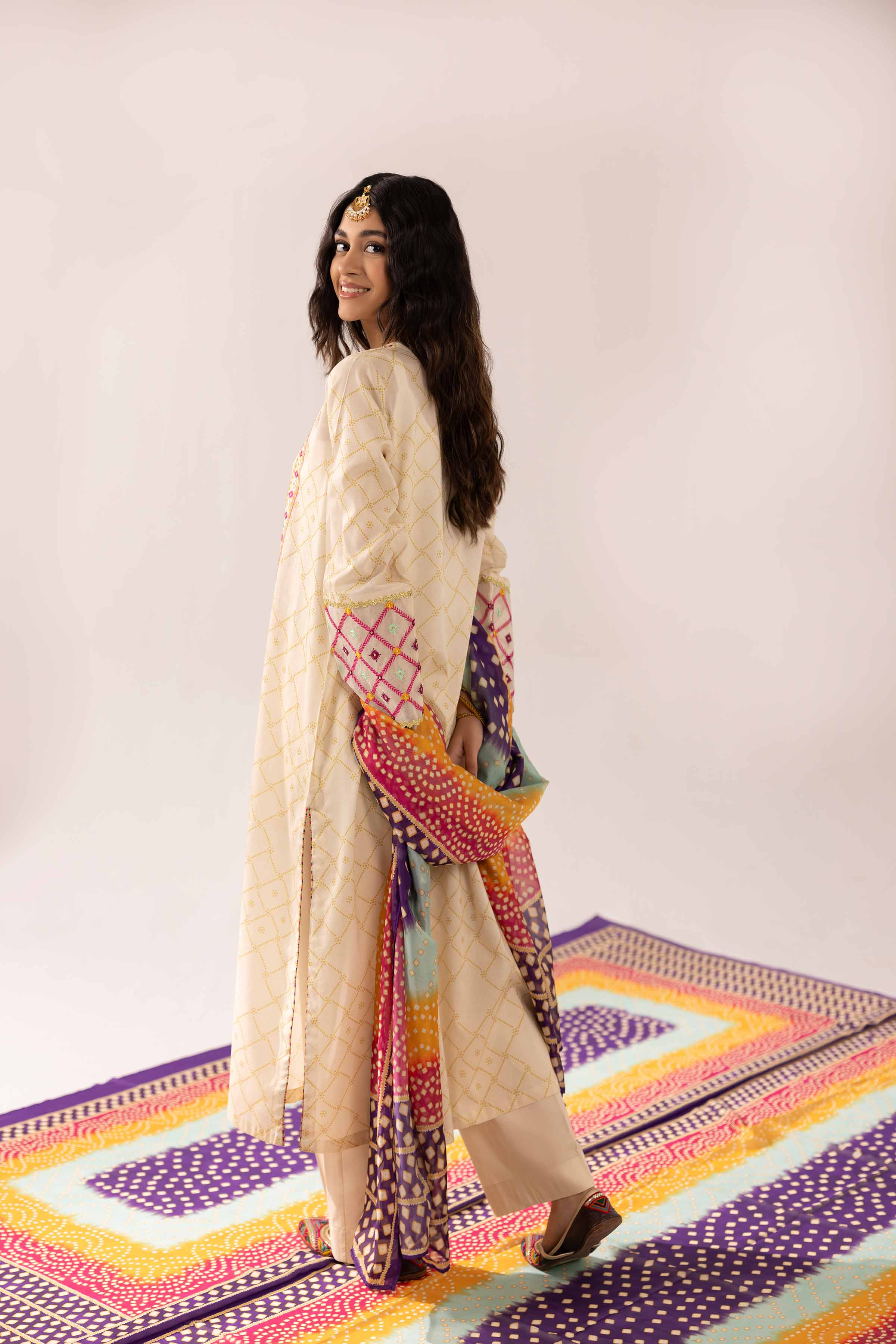 3 Piece - Printed Embroidered Suit - PE25-285 - Image 3