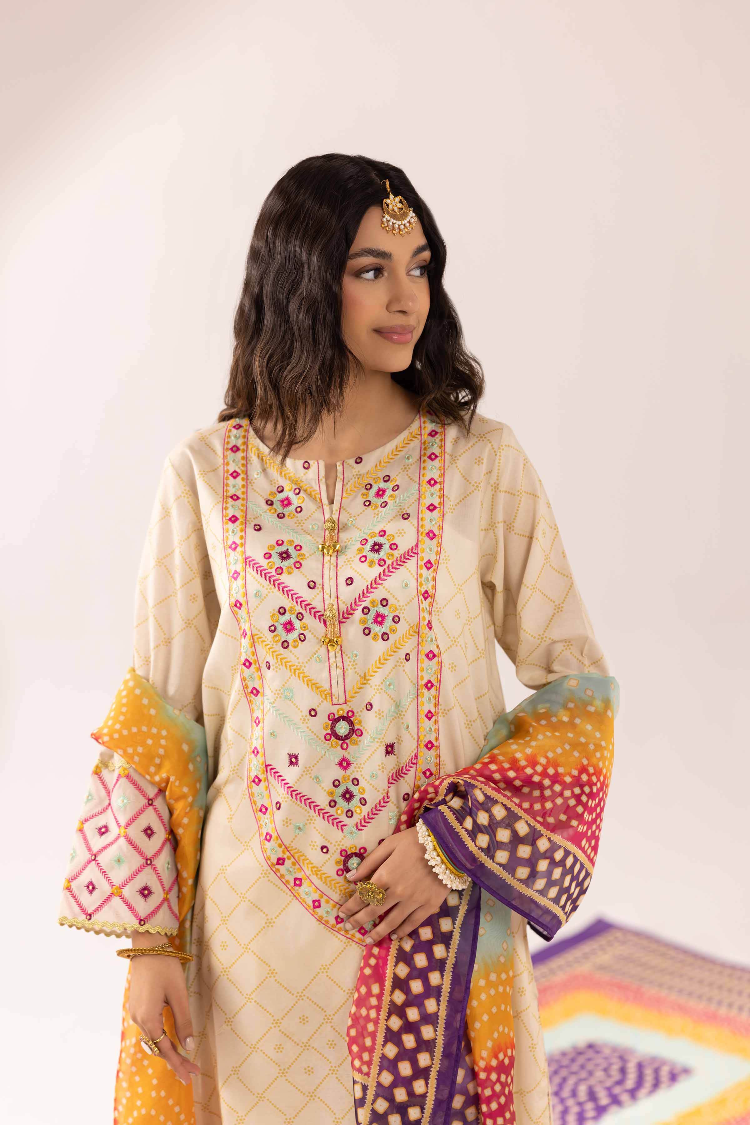 3 Piece - Printed Embroidered Suit - PE25-285 - Image 5
