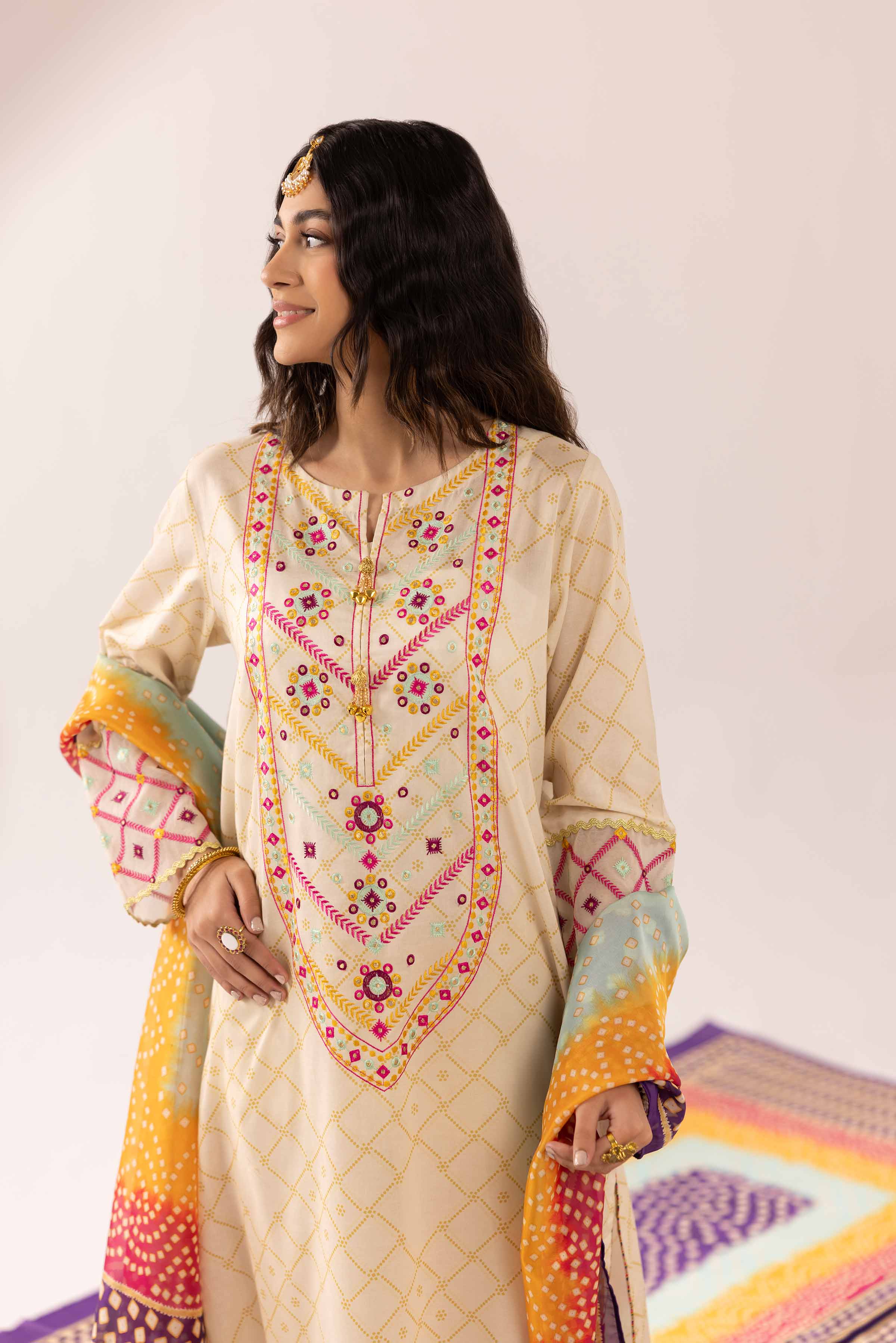 3 Piece - Printed Embroidered Suit - PE25-285 - Image 6
