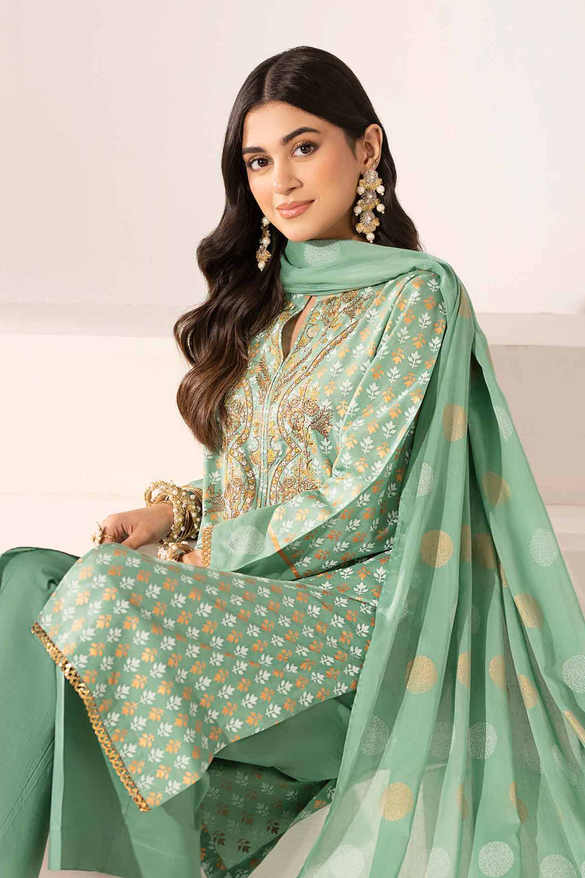 3 Piece - Printed Embroidered Suit - PE25-325 - Image 2