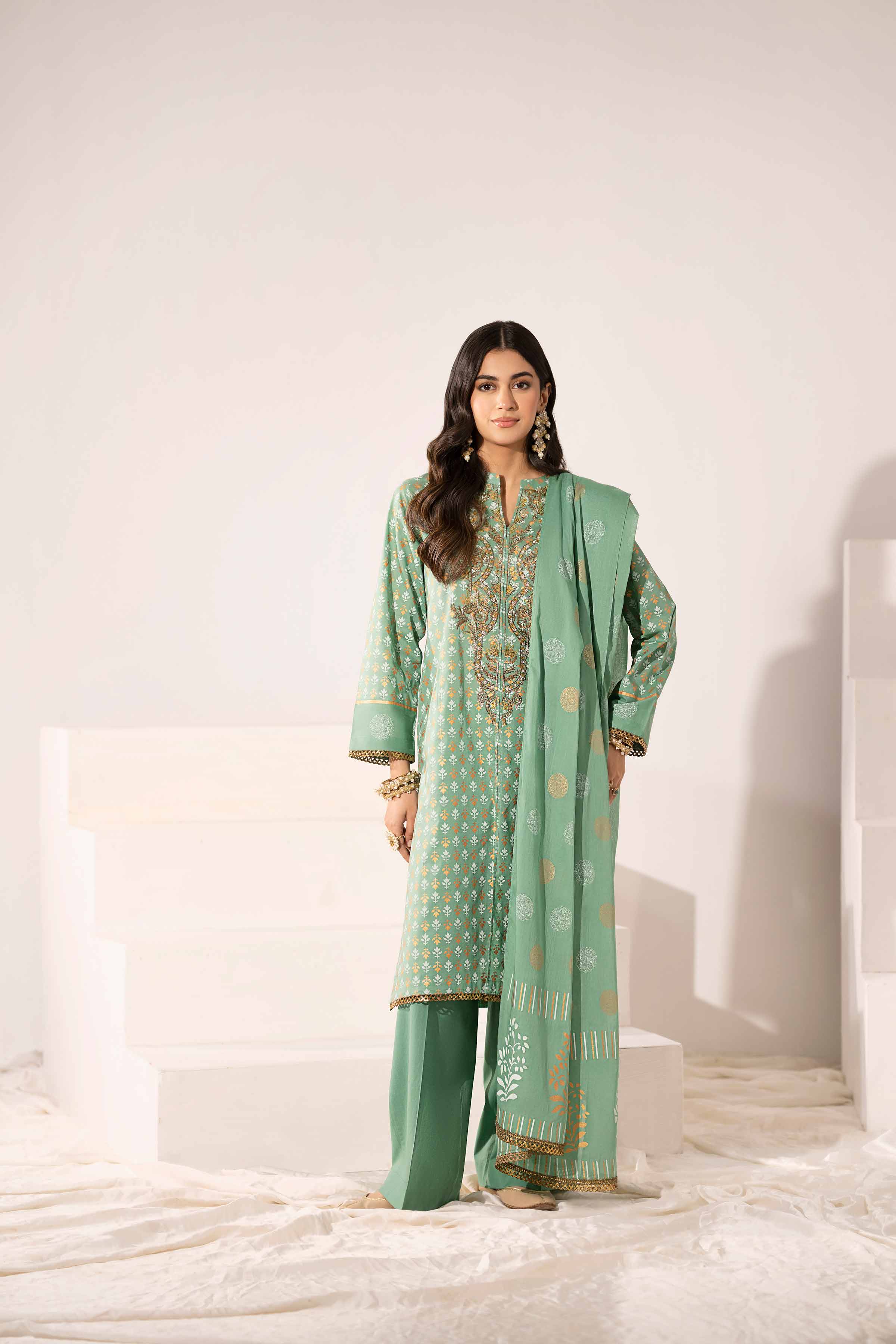 3 Piece - Printed Embroidered Suit - PE25-325 - Image 7