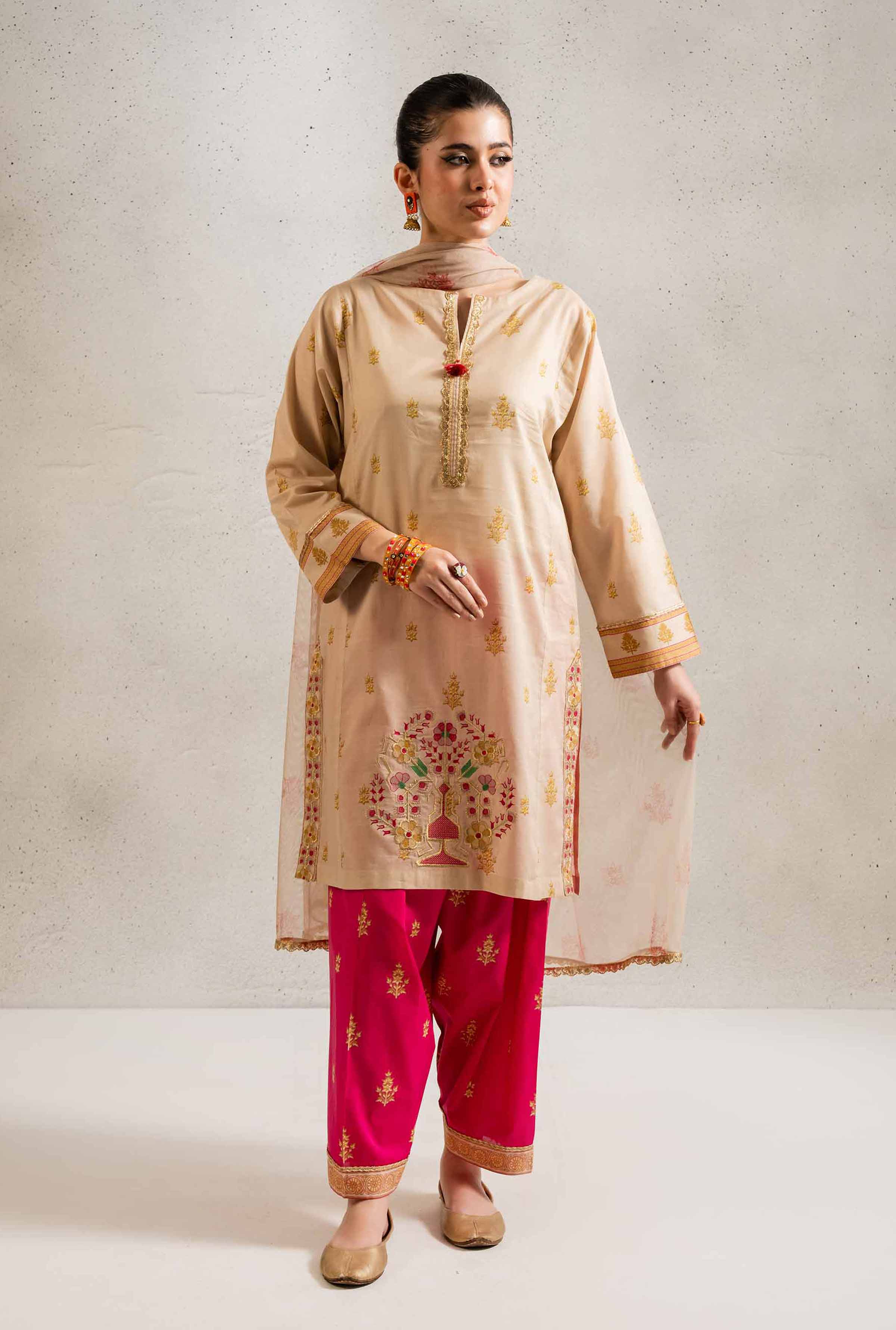 3 Piece - Printed Embroidered Suit - PE25-341 - Image 2