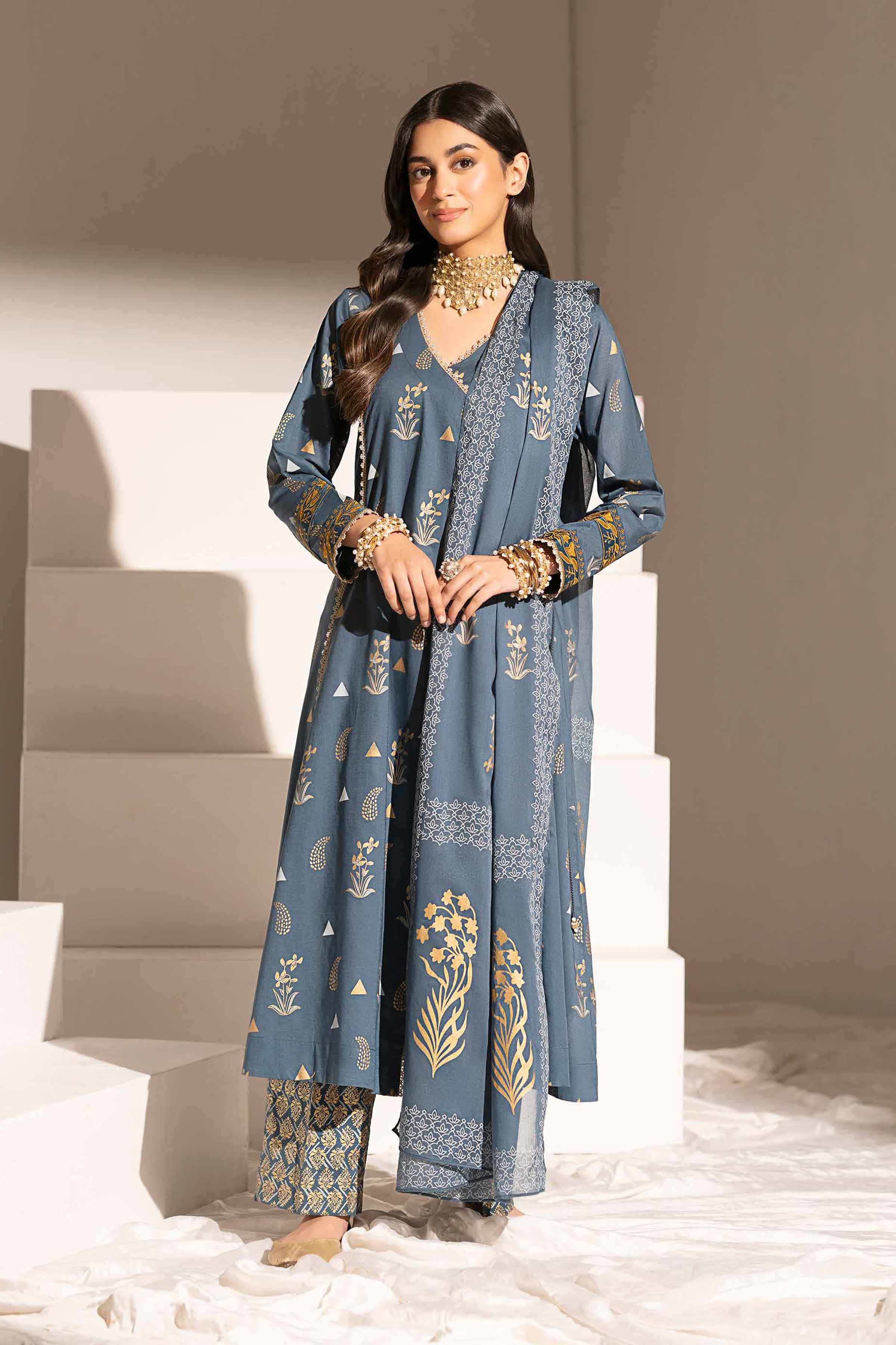 3 Piece - Printed Embroidered Suit - PE25-344 - Image 2
