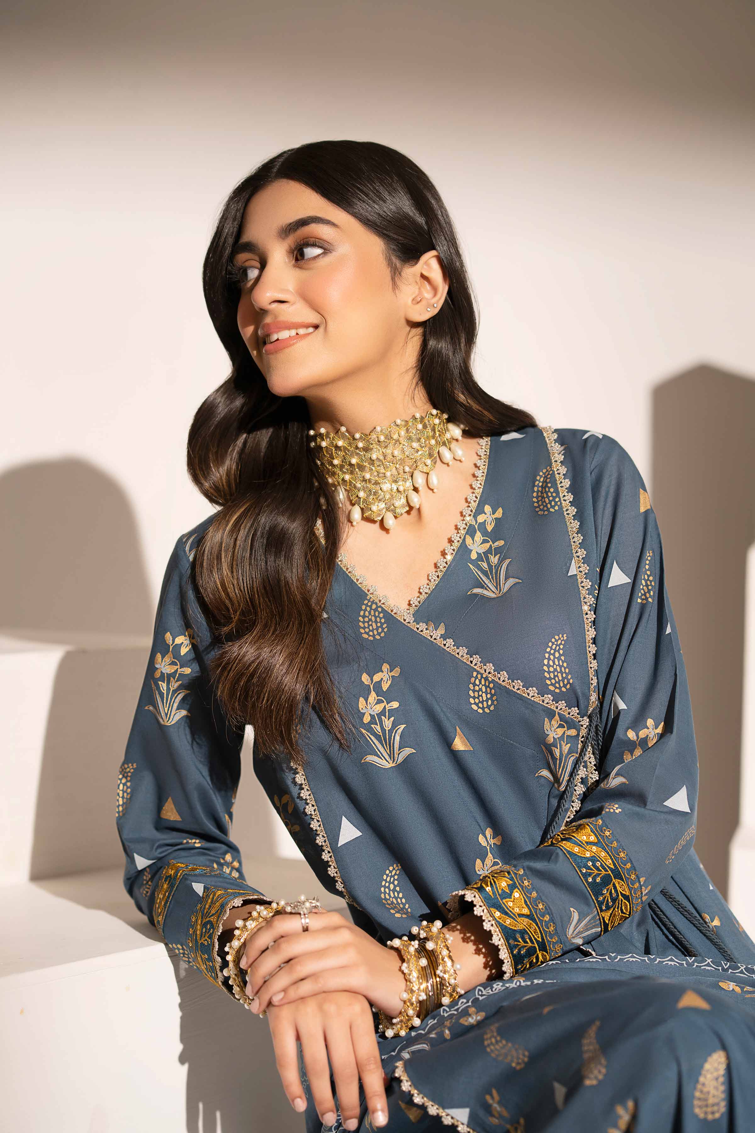 3 Piece - Printed Embroidered Suit - PE25-344 - Image 4