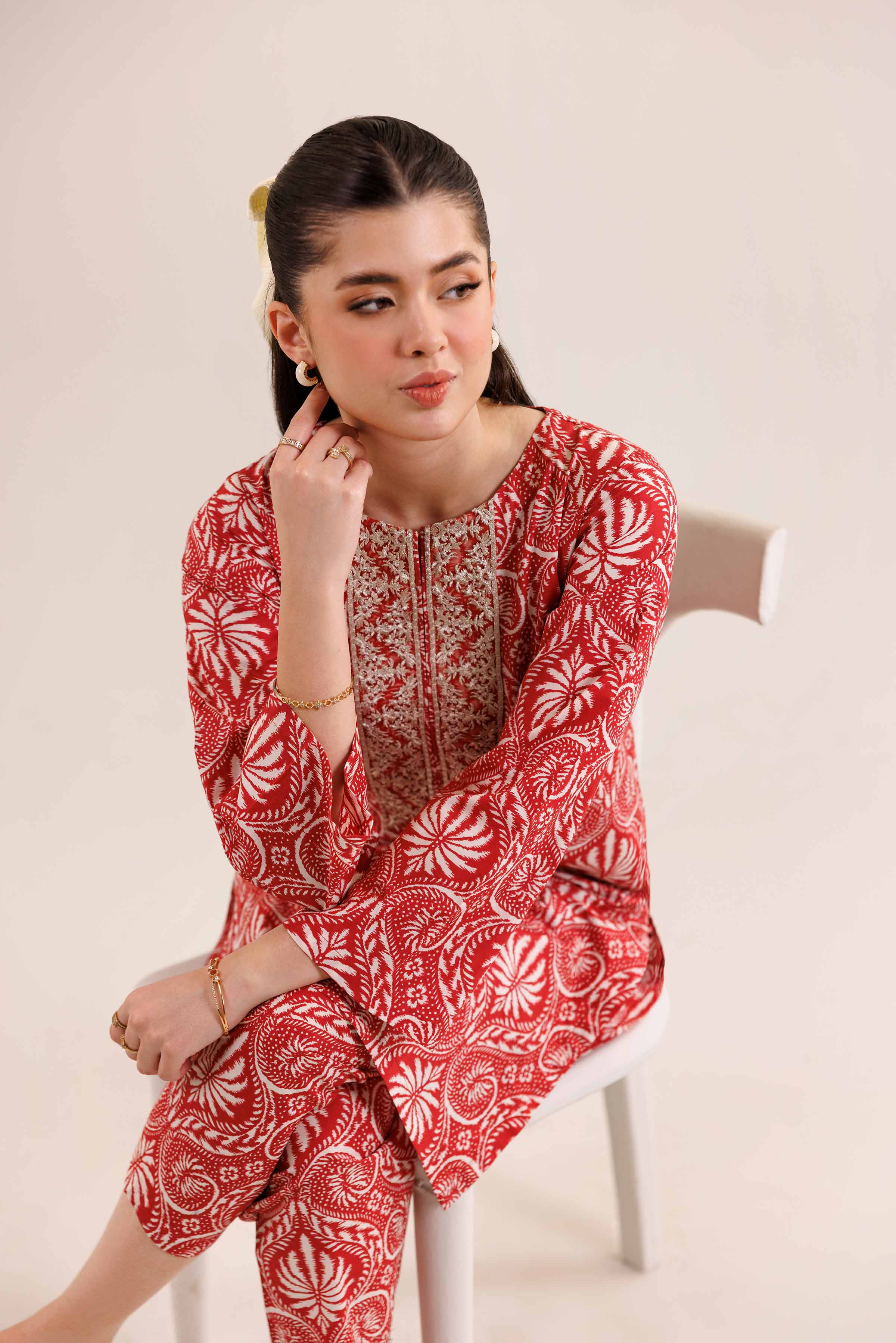 2 Piece - Printed Embroidered Suit - PE25-351 - Image 5
