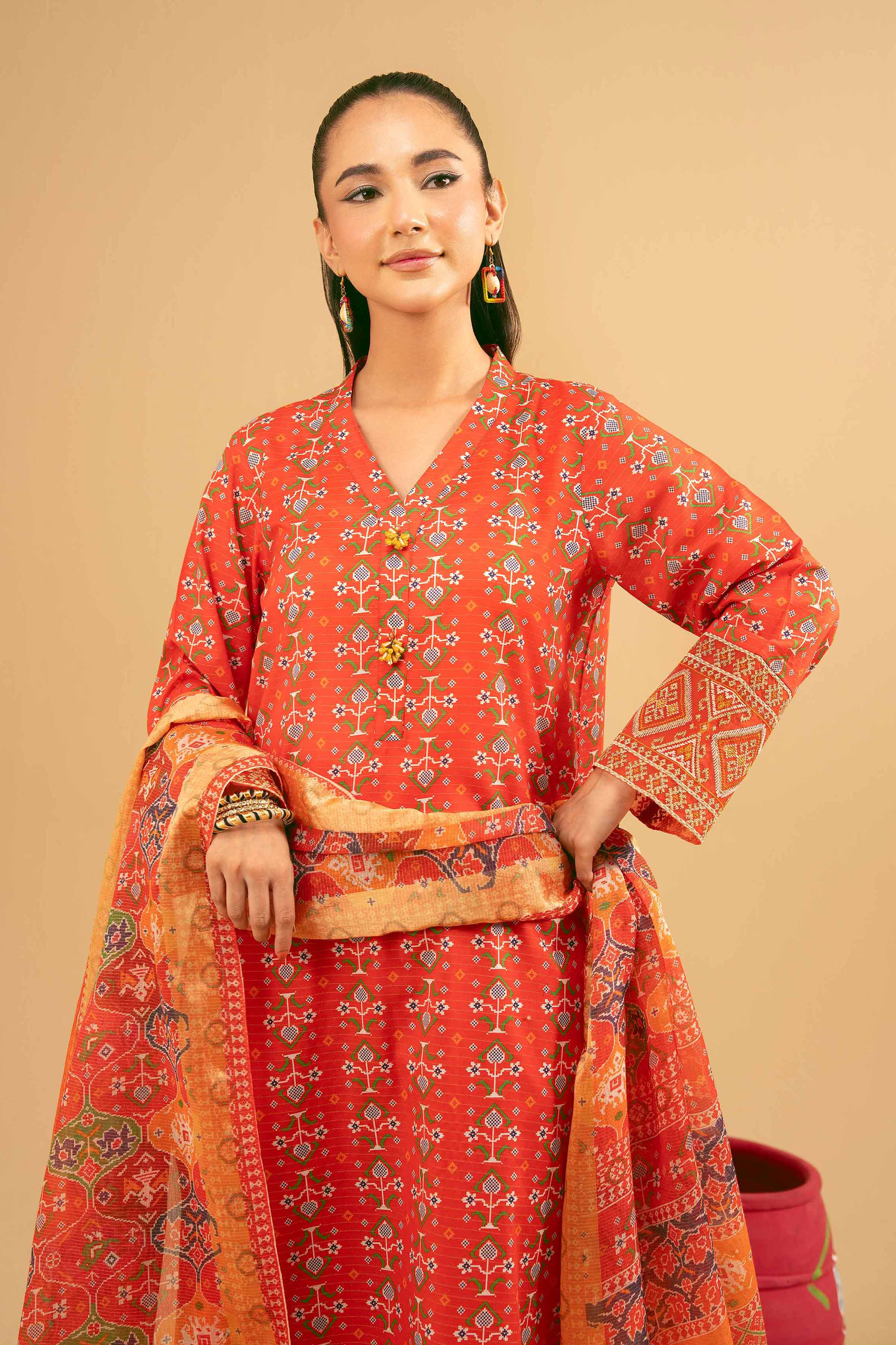 3 Piece - Printed Embroidered Suit - PE25-375 - Image 2