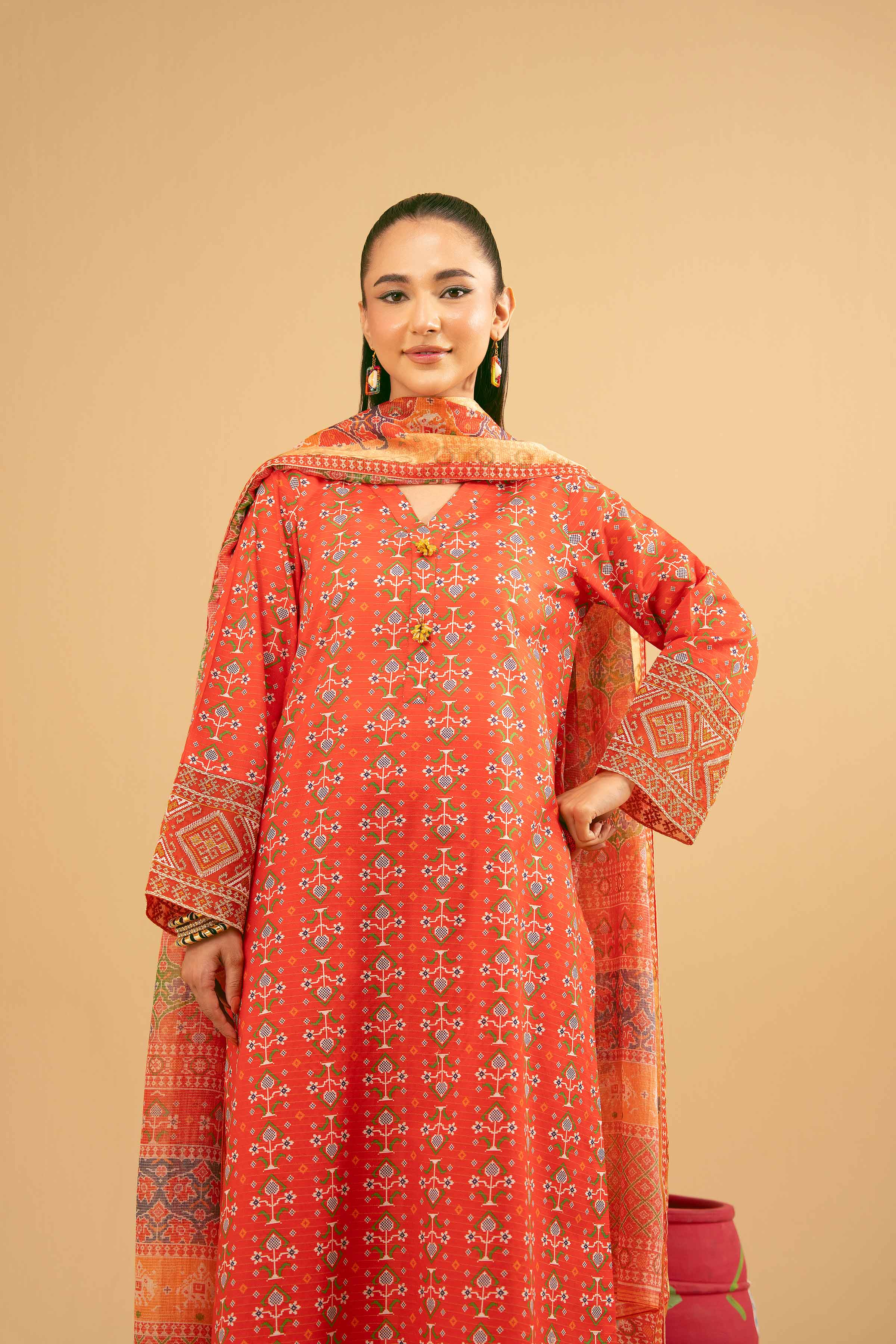 3 Piece - Printed Embroidered Suit - PE25-375 - Image 5