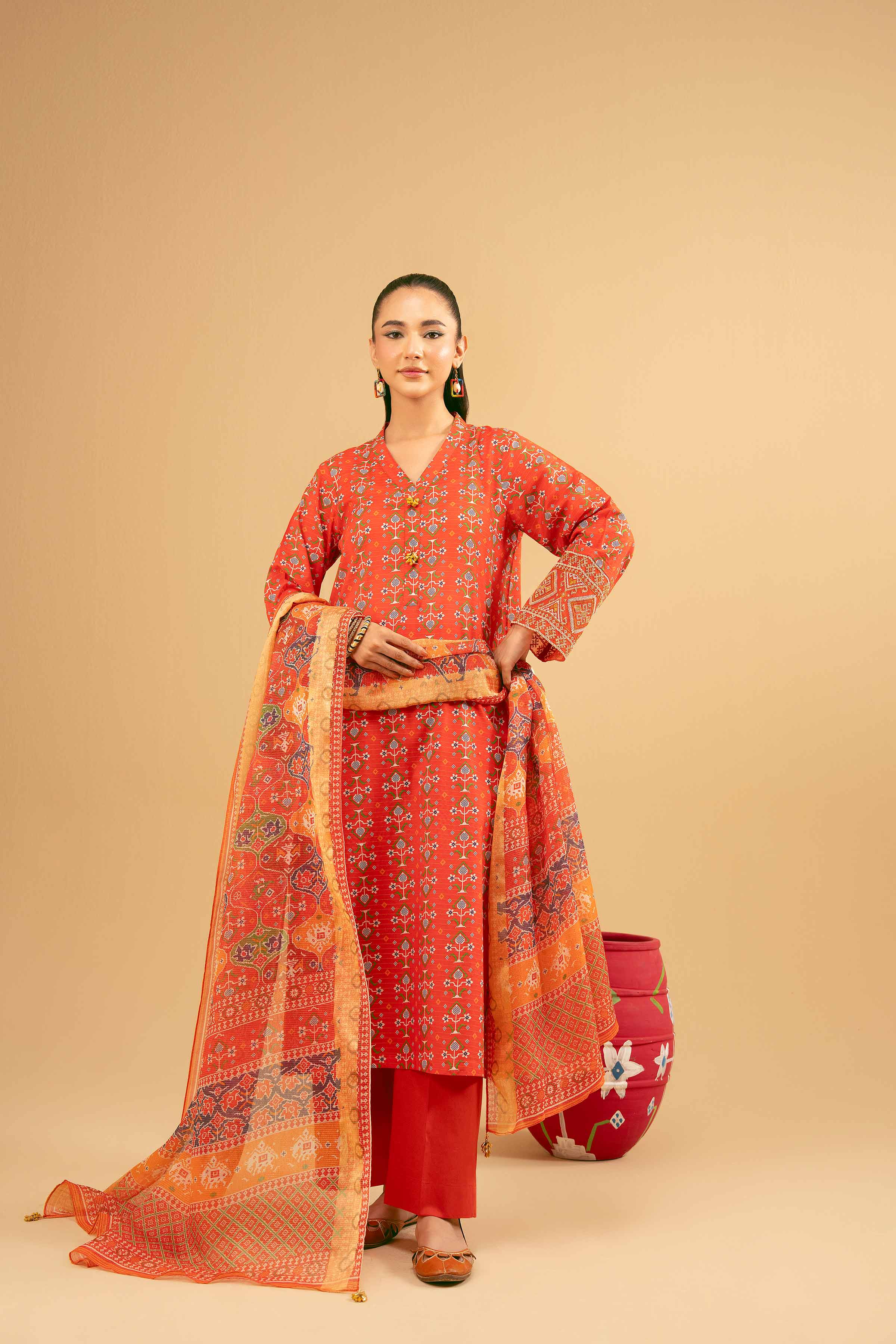 3 Piece - Printed Embroidered Suit - PE25-375 - Image 6