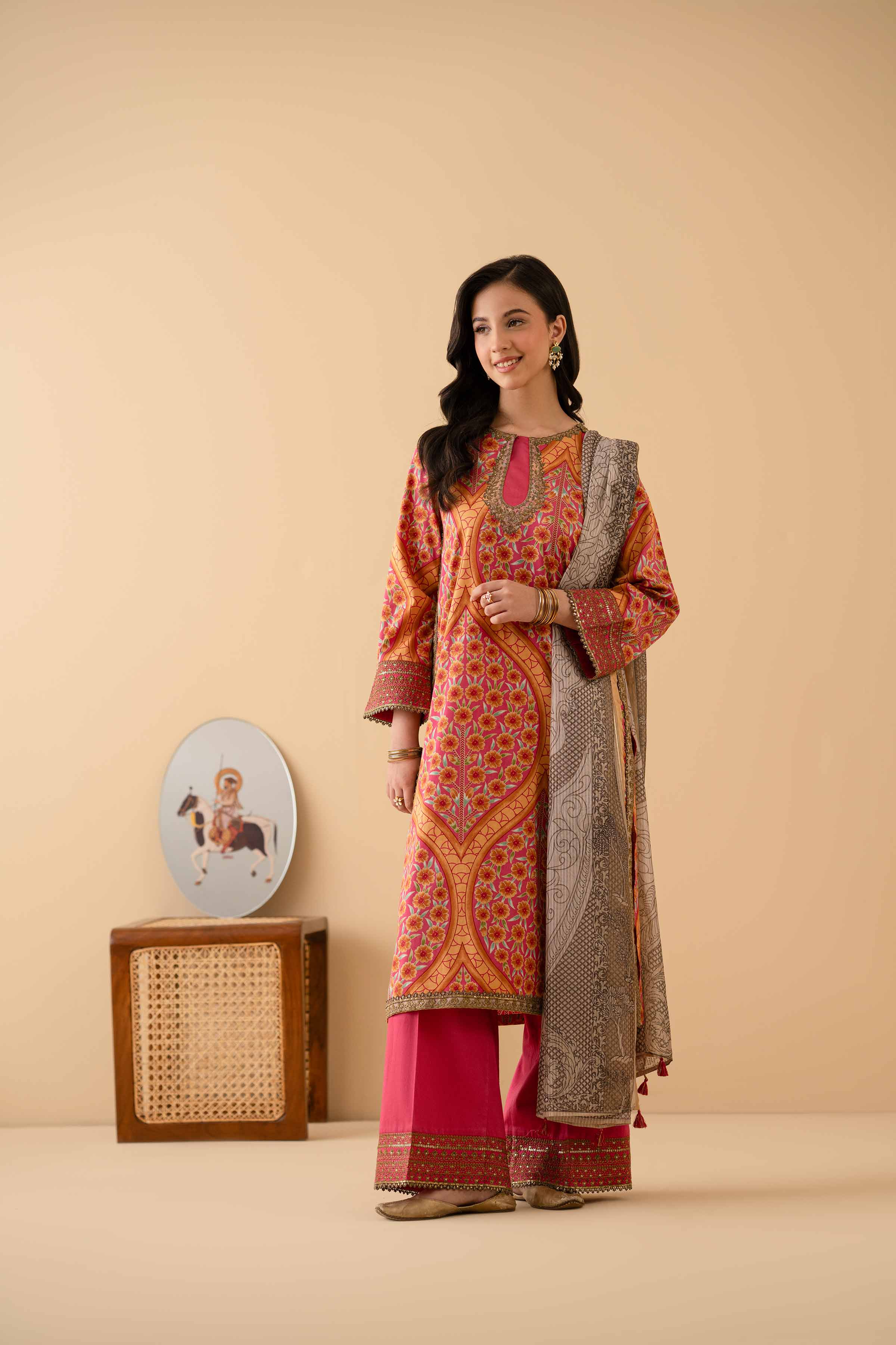 3 Piece - Printed Embroidered Suit - PE25-377 - Image 4