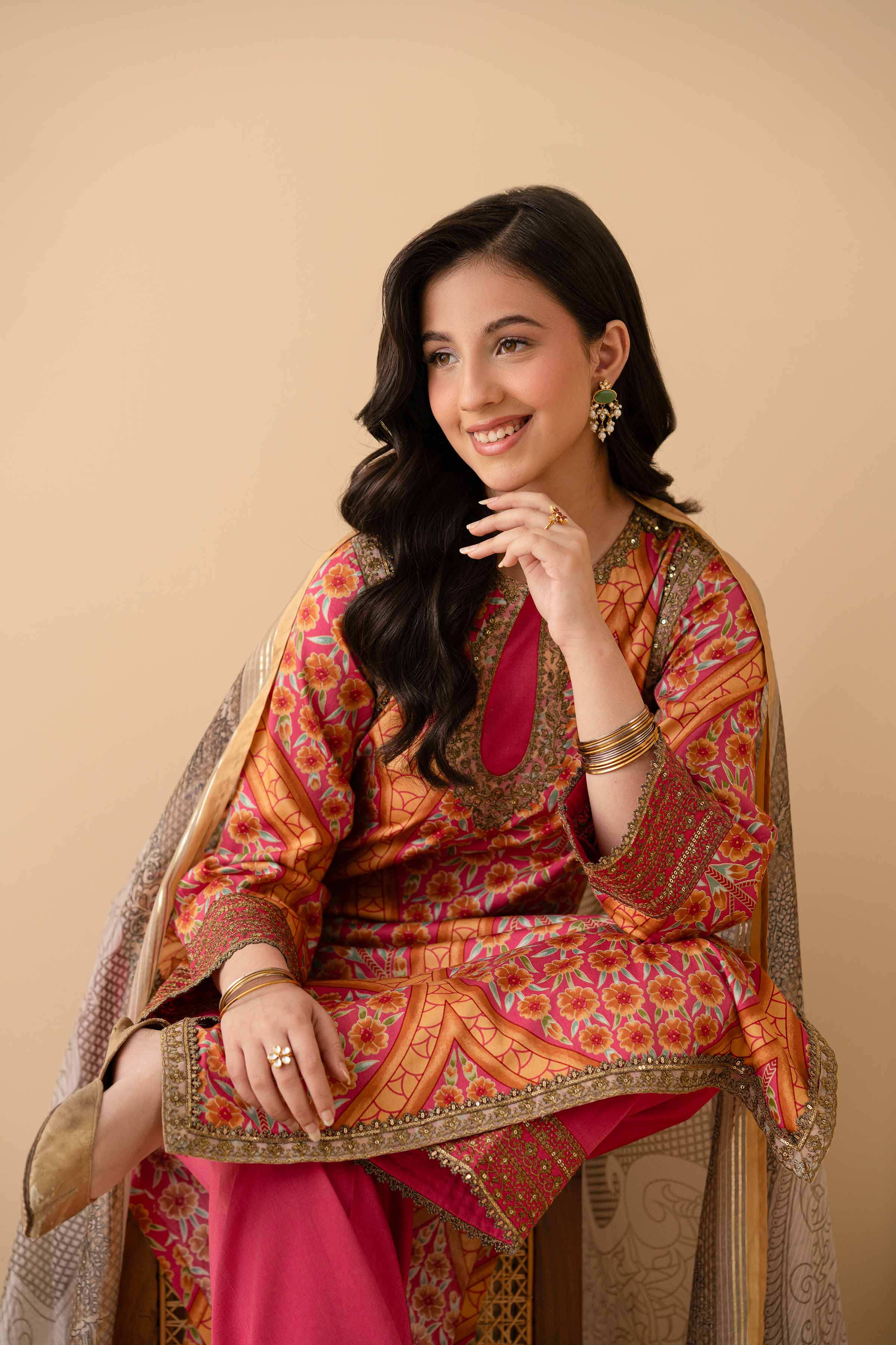 3 Piece - Printed Embroidered Suit - PE25-377 - Image 5