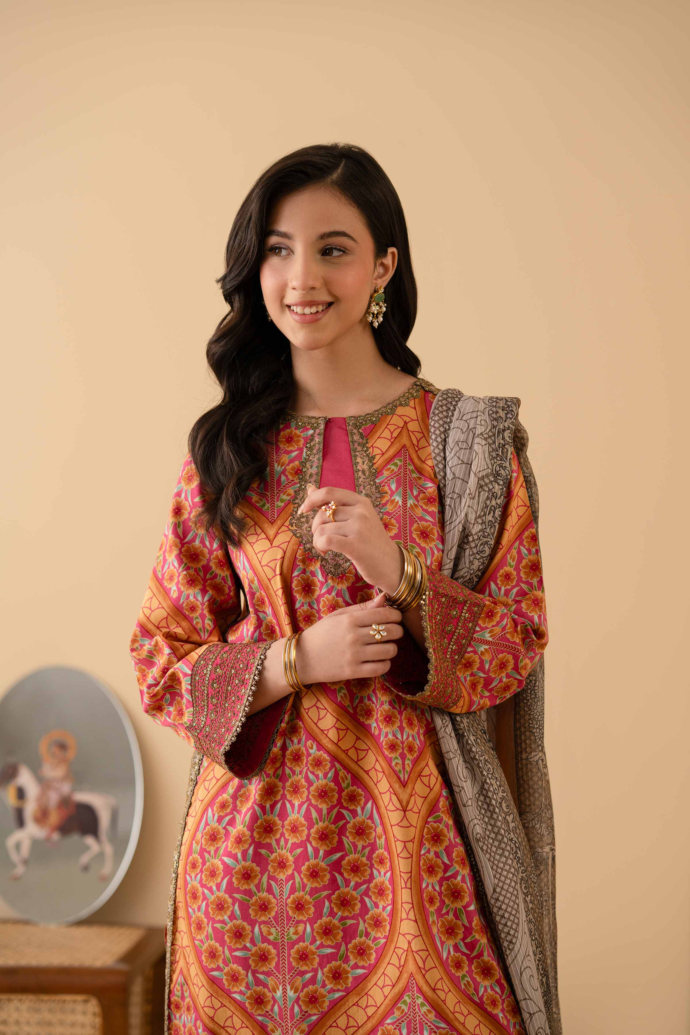 3 Piece - Printed Embroidered Suit - PE25-377 - Image 7