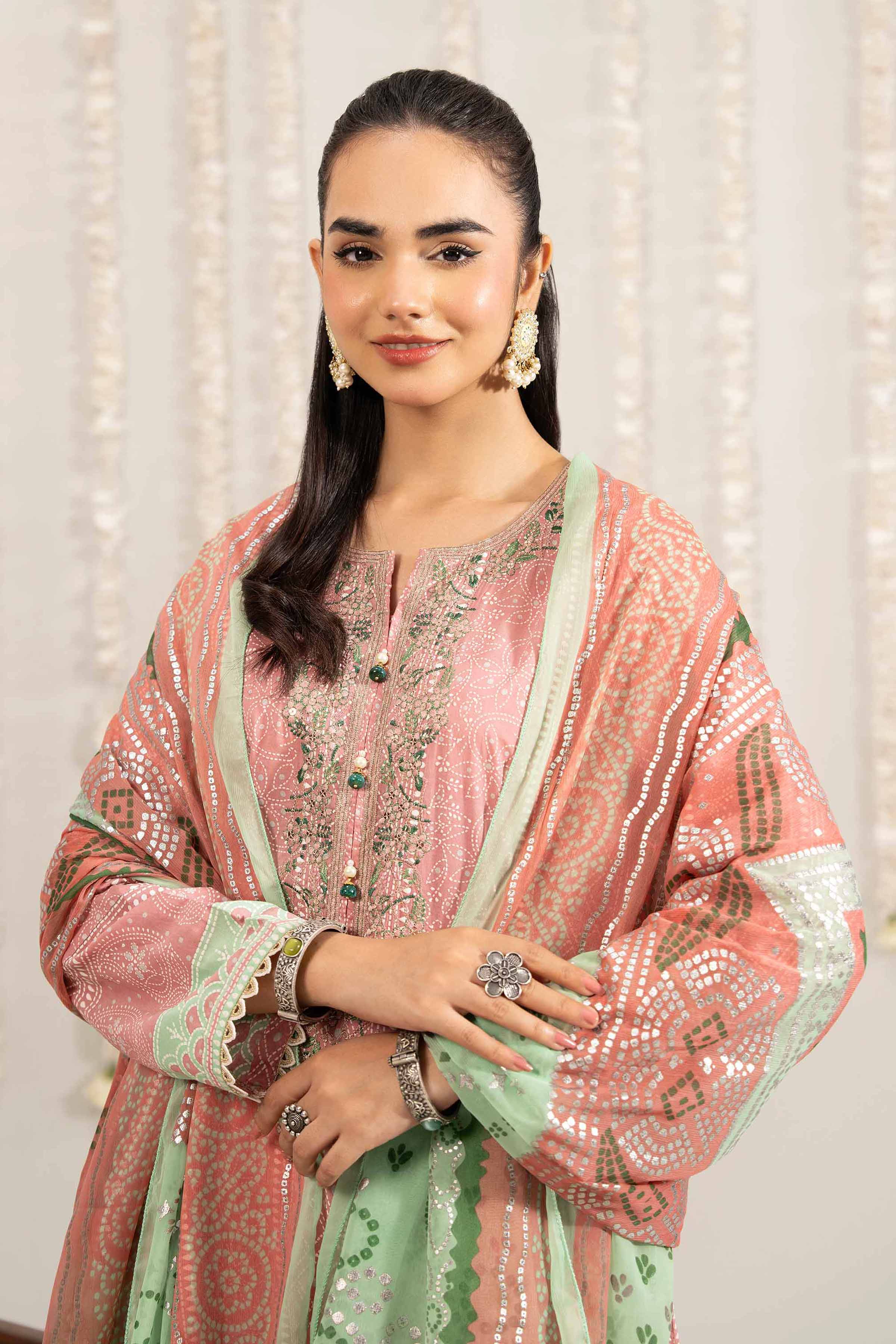 2 Piece - Printed Embroidered Suit - PE25-388 - Image 2