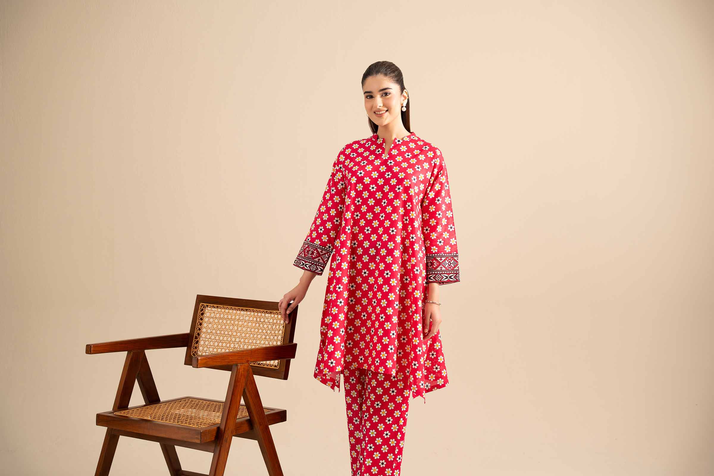 2 Piece - Printed Embroidered Suit - PE25-424 - Image 3