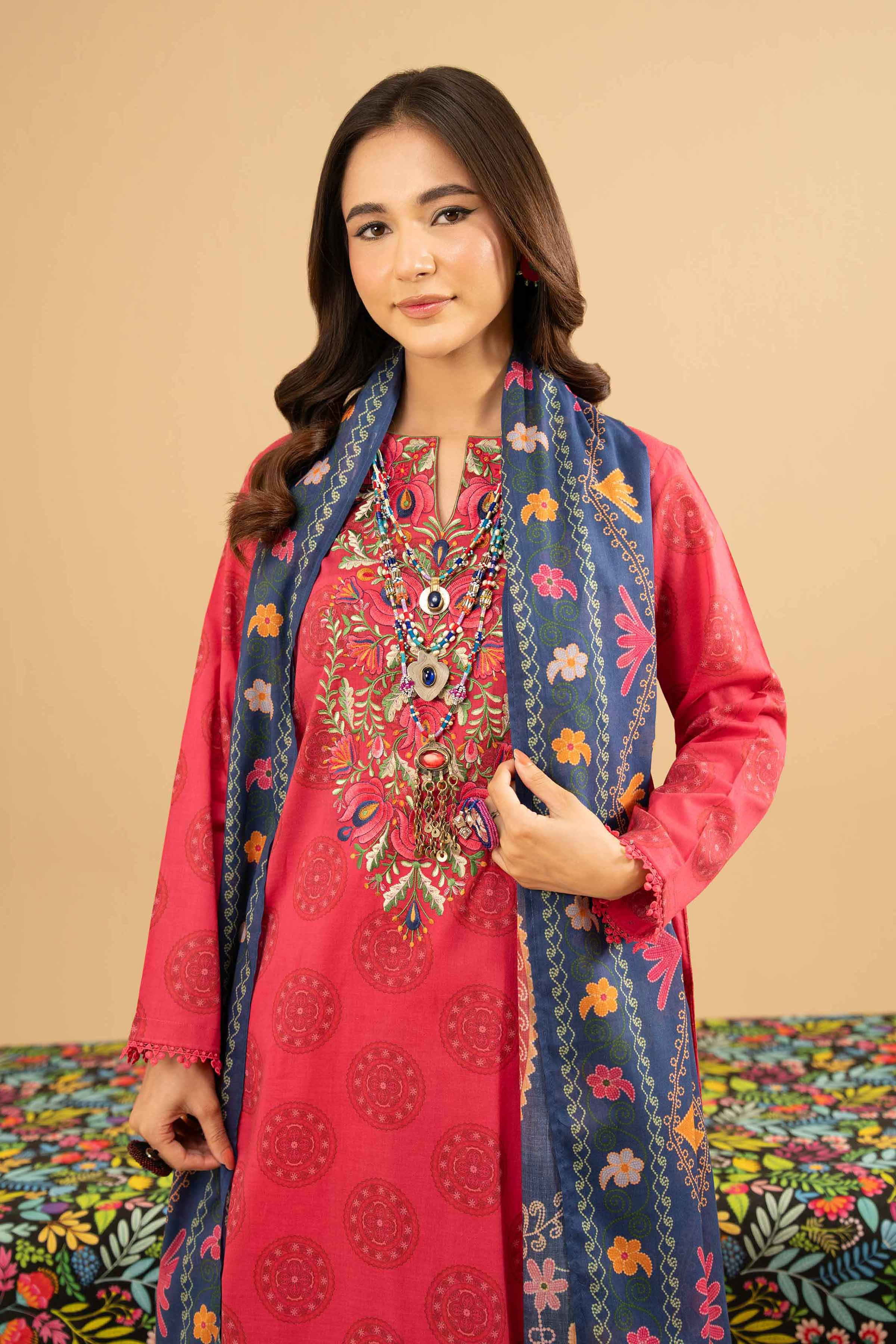 3 Piece - Printed Embroidered Suit - PE25-445 - Image 2