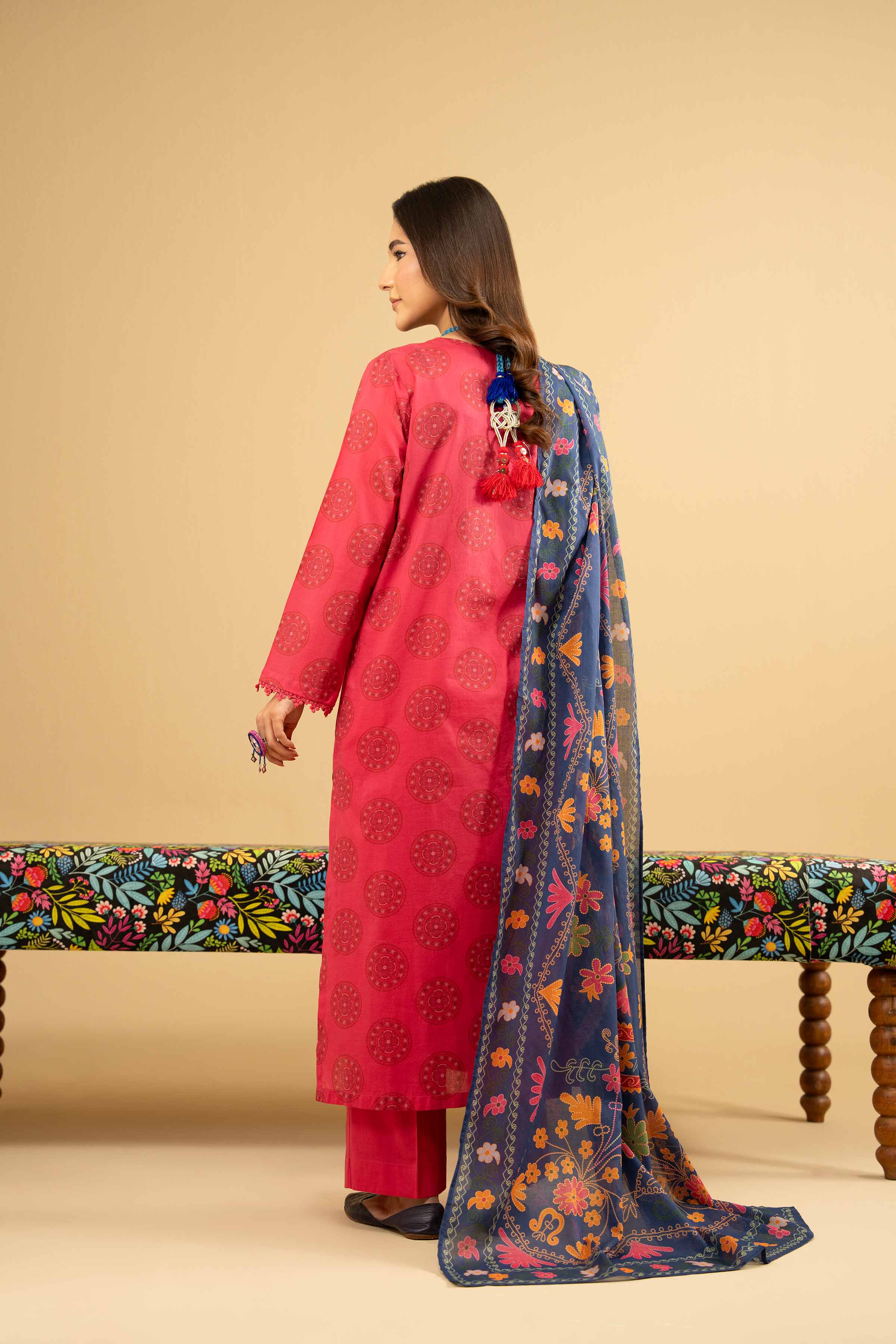 3 Piece - Printed Embroidered Suit - PE25-445 - Image 3