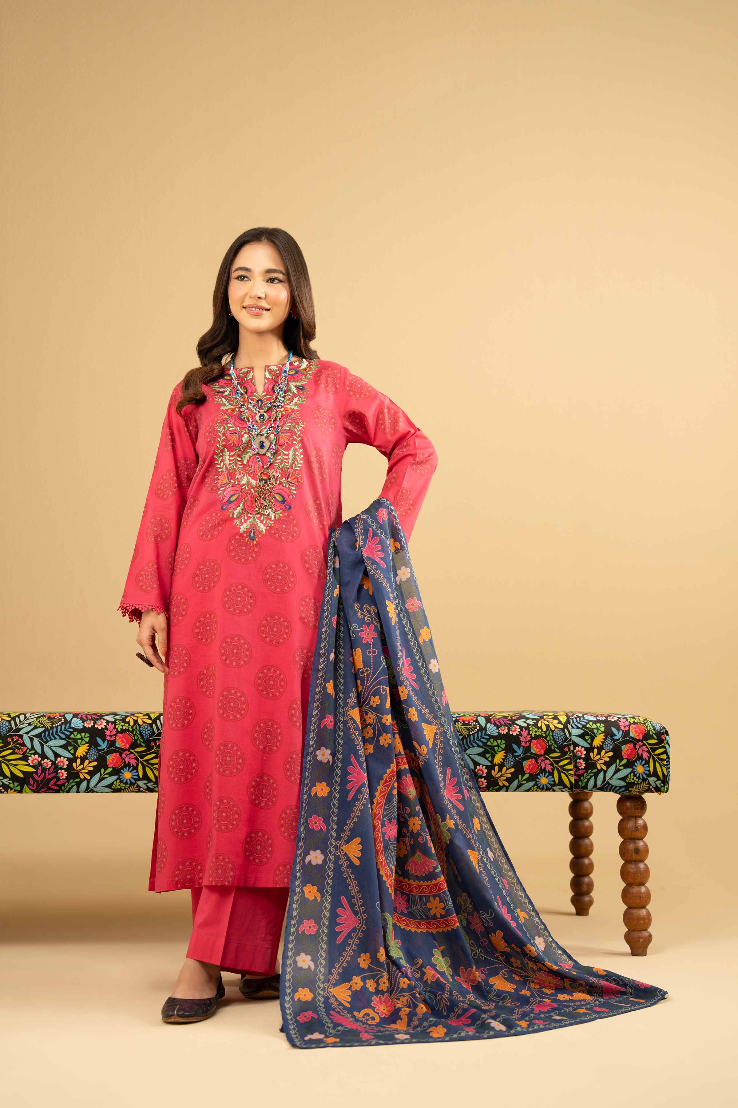 3 Piece - Printed Embroidered Suit - PE25-445 - Image 4