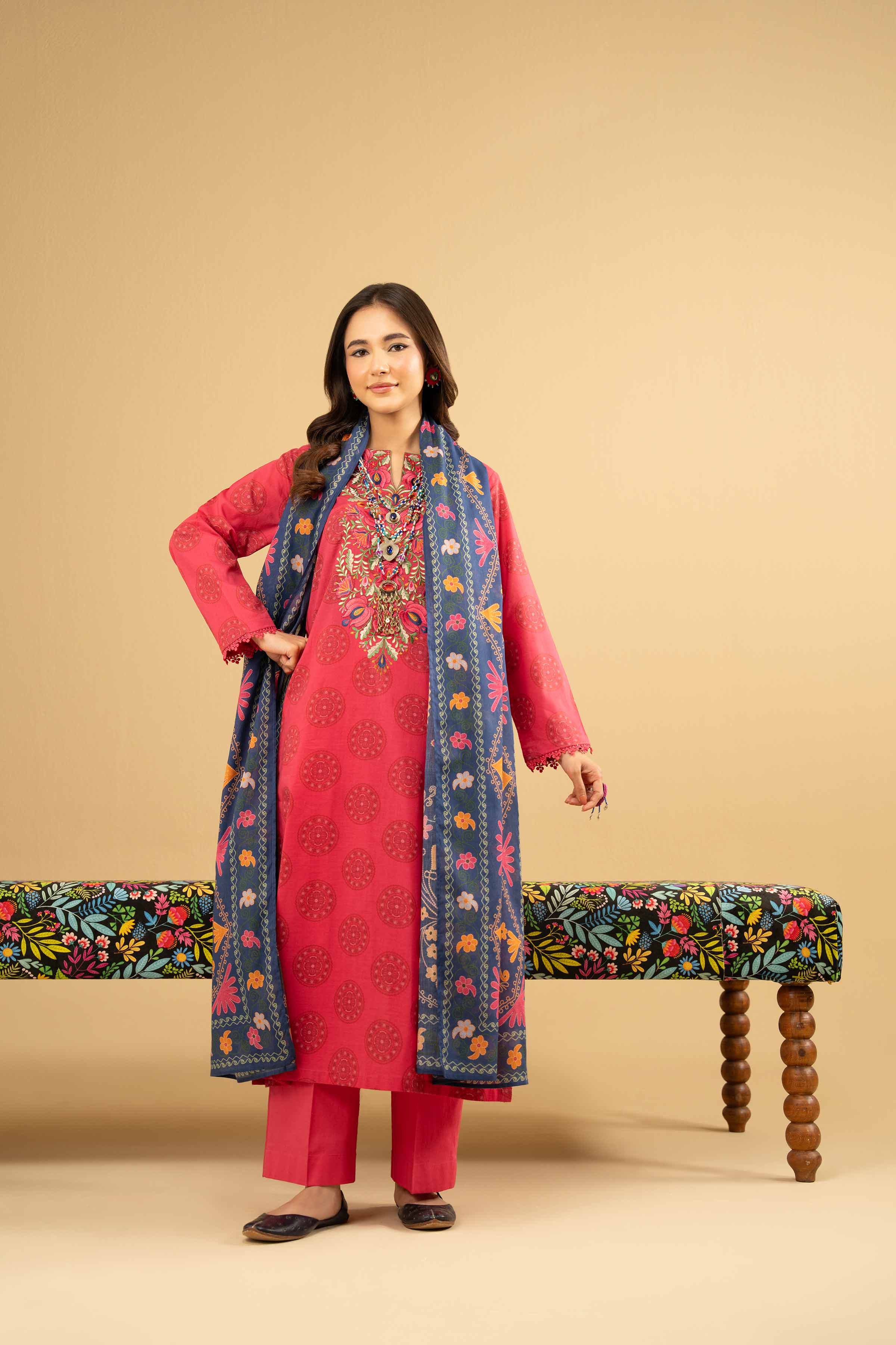 3 Piece - Printed Embroidered Suit - PE25-445 - Image 5