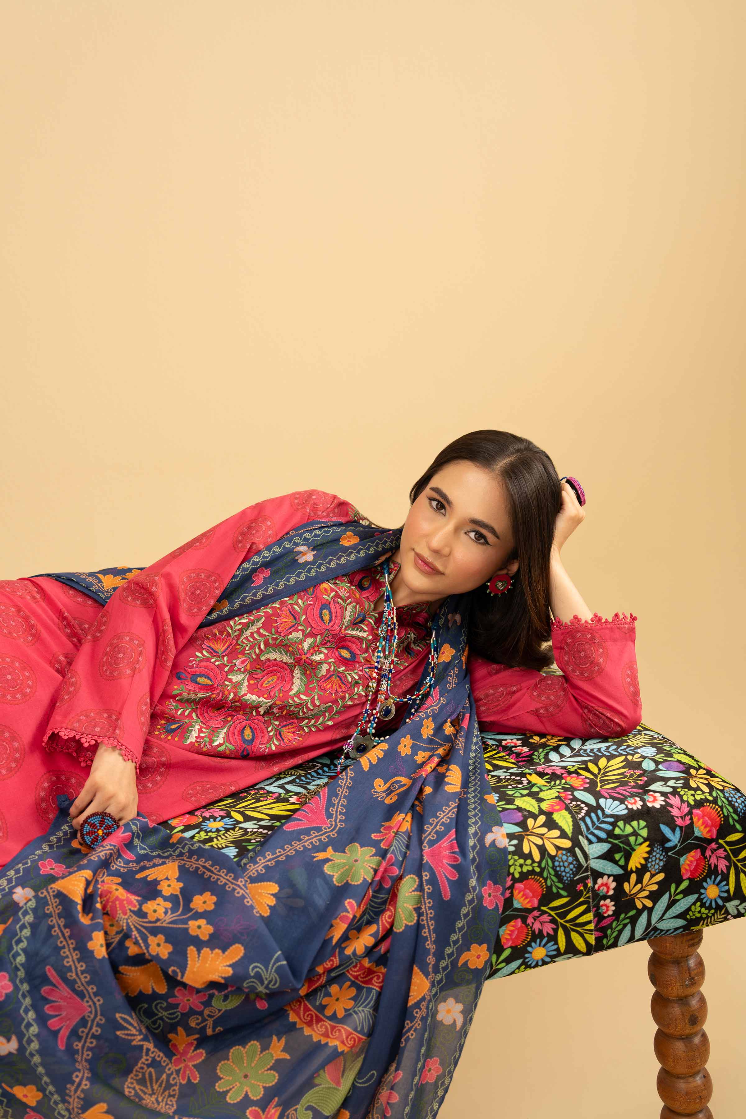 3 Piece - Printed Embroidered Suit - PE25-445 - Image 6