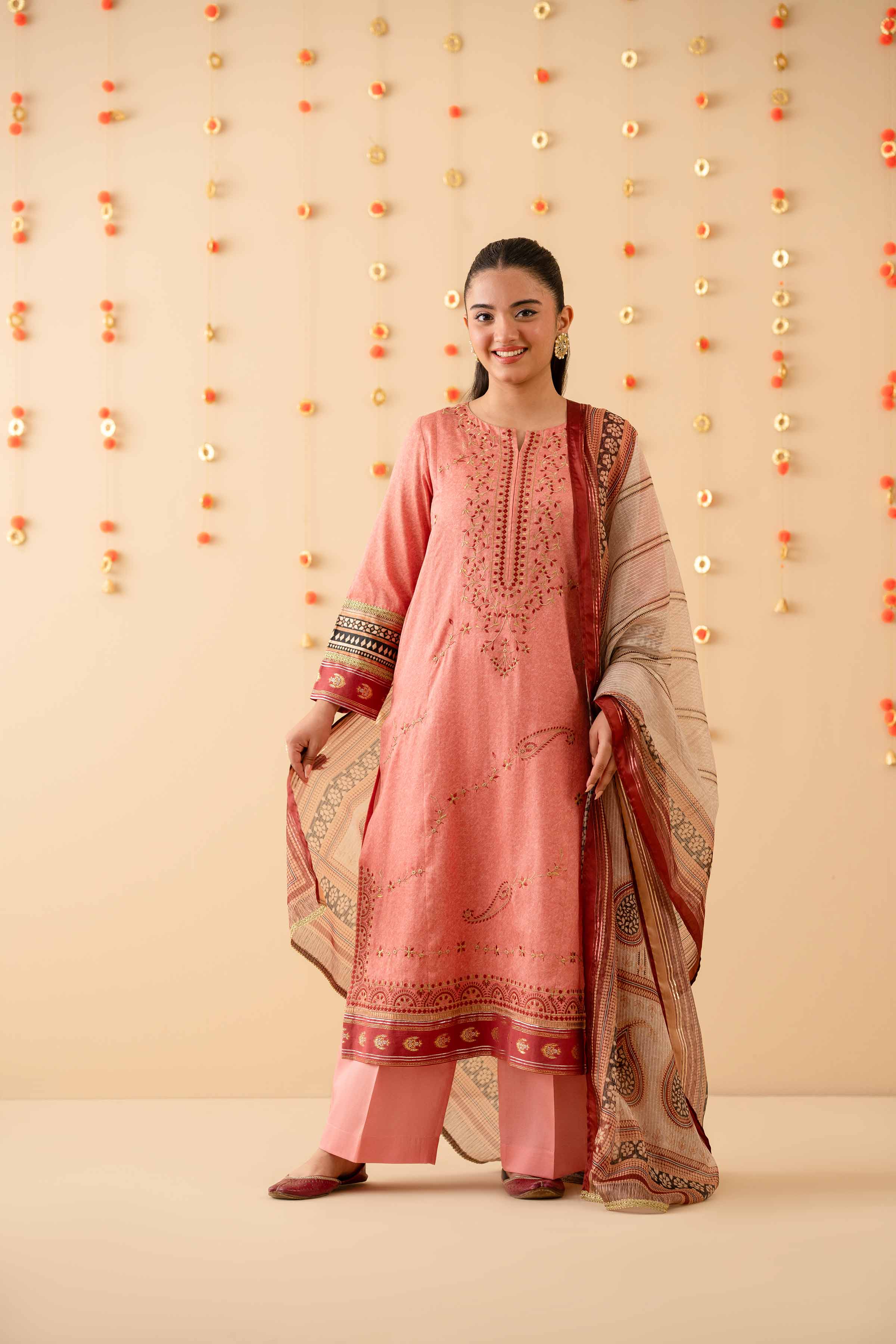3 Piece - Printed Embroidered Suit - PE25-452 - Image 8