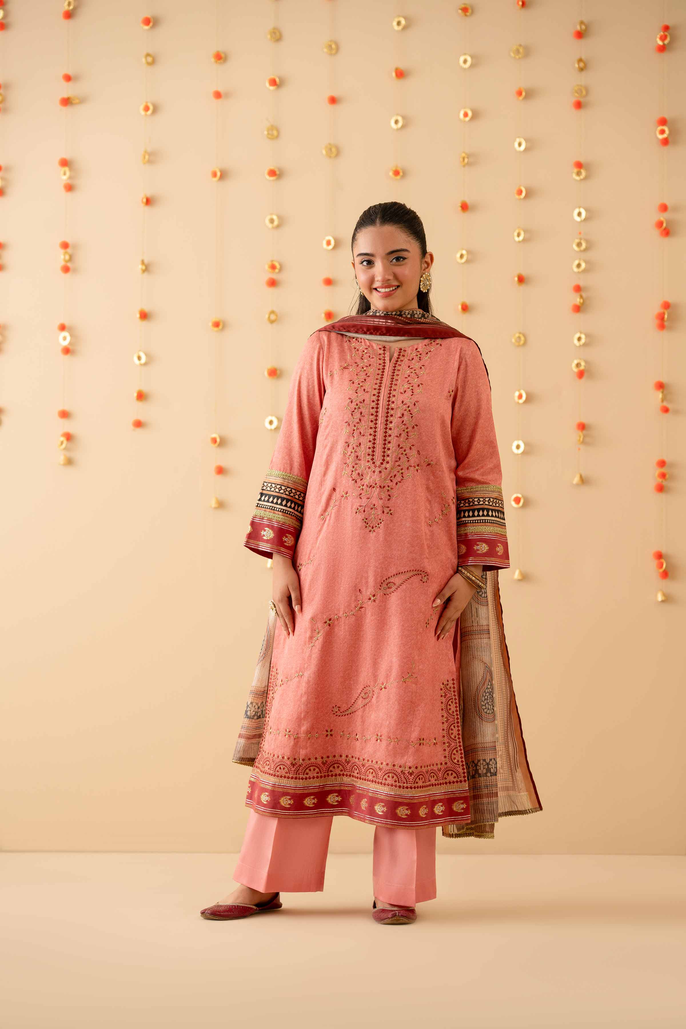 3 Piece - Printed Embroidered Suit - PE25-452 - Image 9