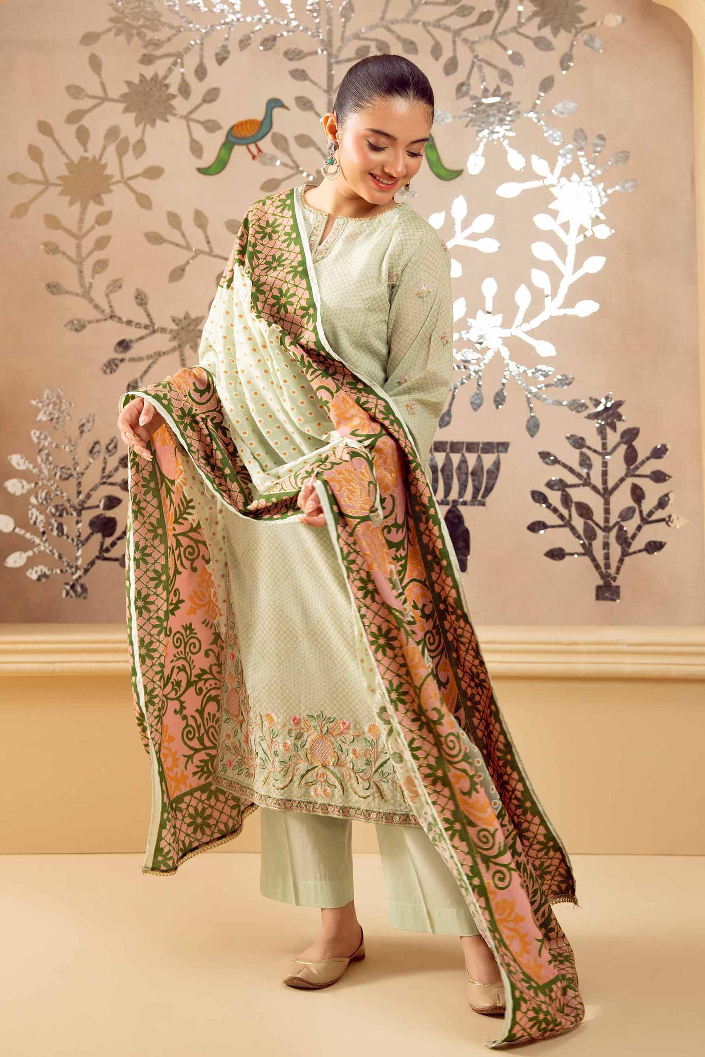 3 Piece - Printed Embroidered Suit - PE25-459