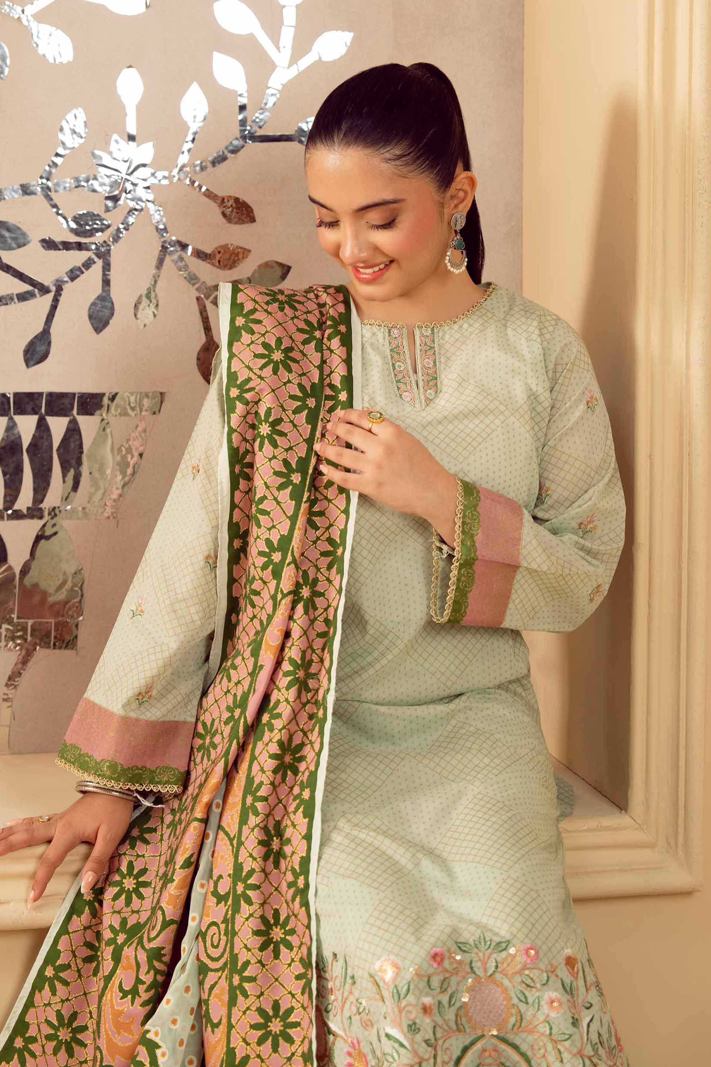 3 Piece - Printed Embroidered Suit - PE25-459 - Image 2